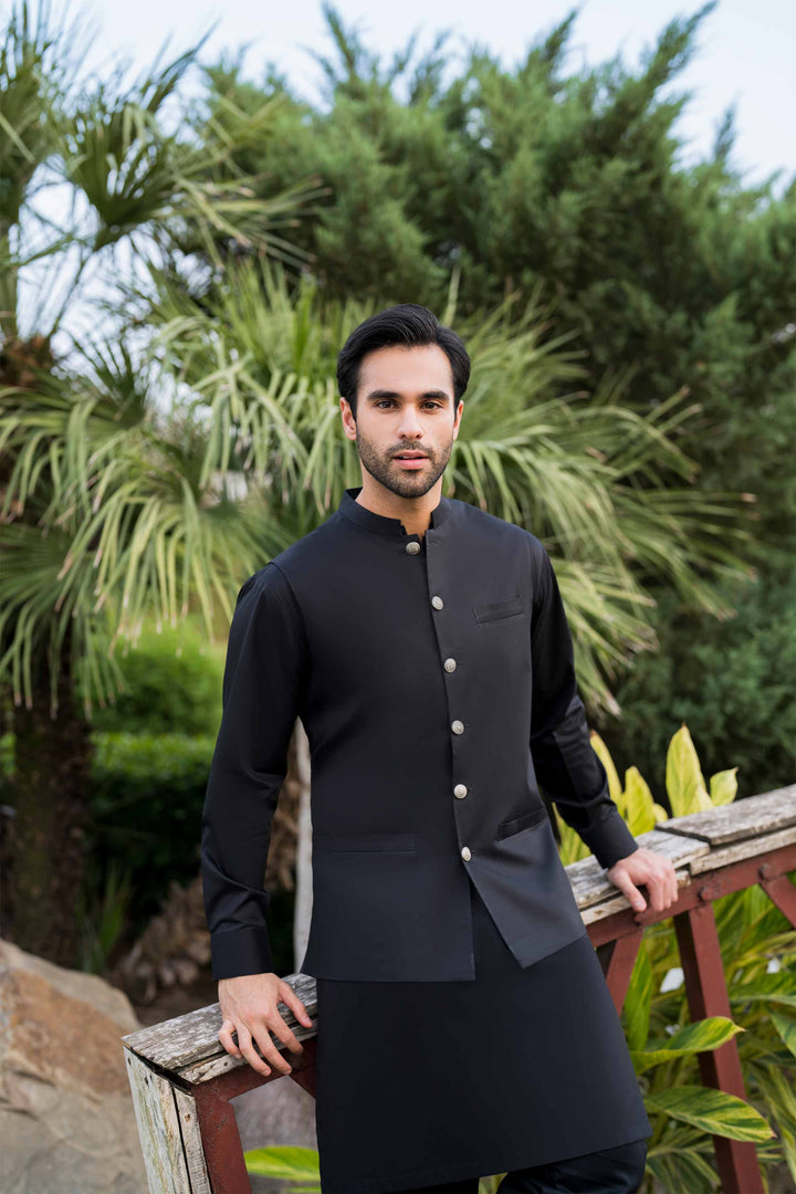 2 Piece Men Cotton Suit Black