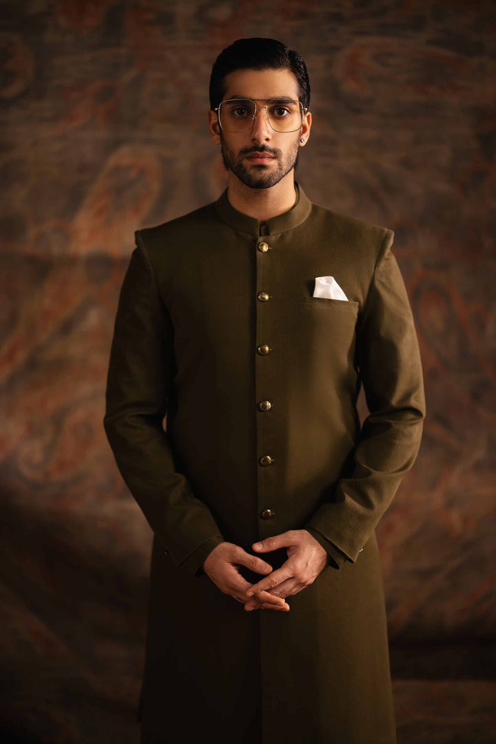 2 Piece Winter Men Olive Brown Suit