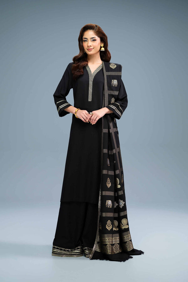 3 Piece Luxury Embroidered Black Suit