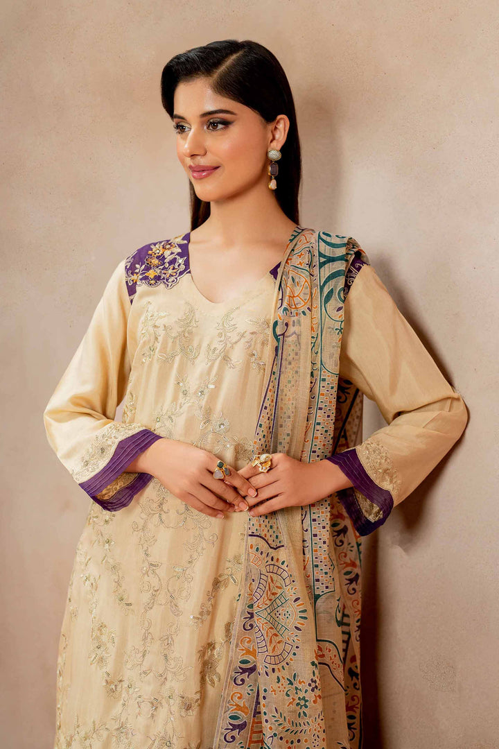 3 Piece Luxury Embroidered Suit Beige