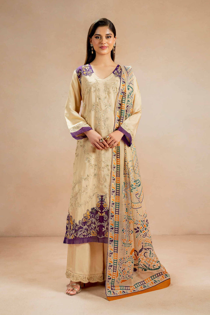 3 Piece Luxury Embroidered Suit Beige