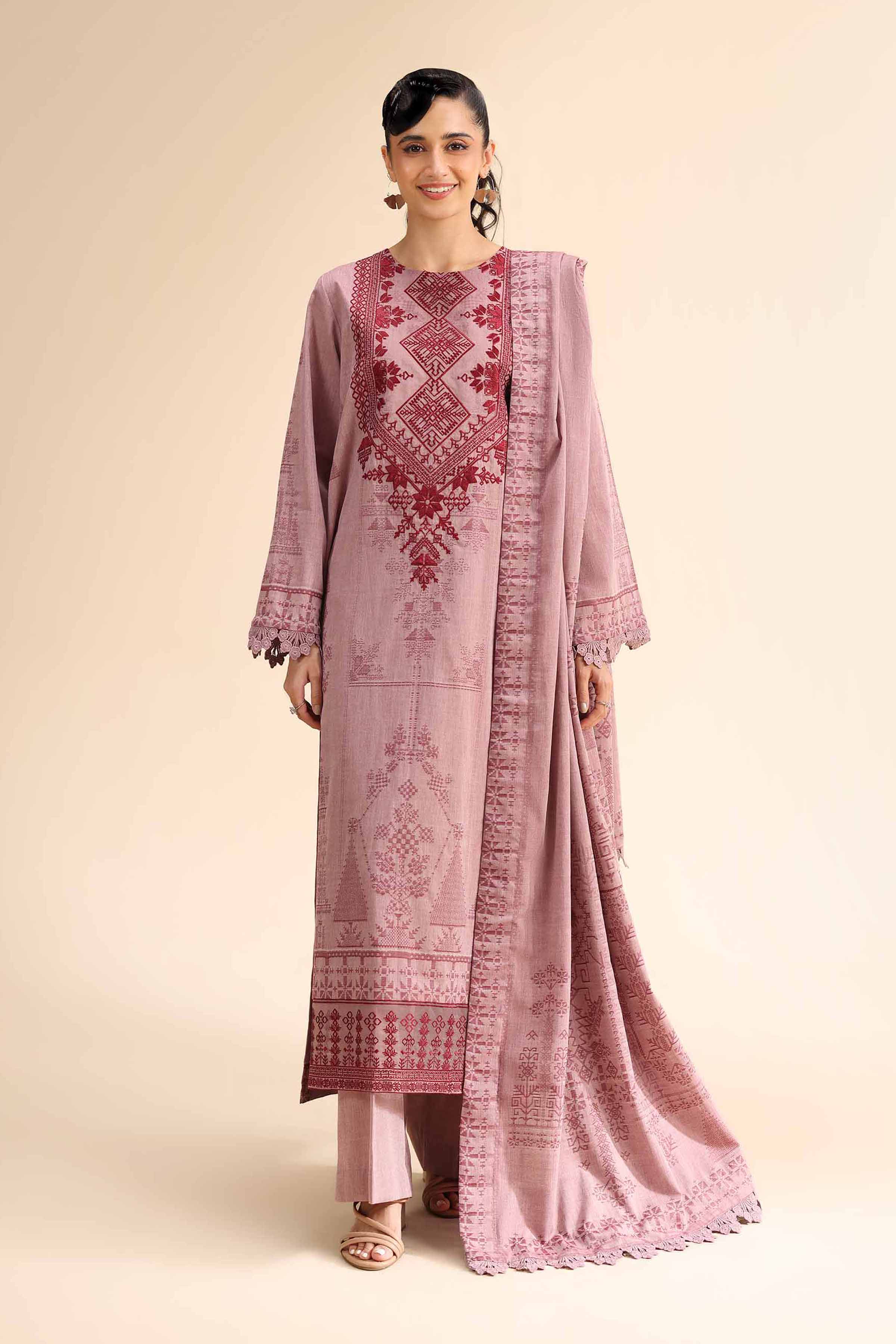 3 Piece - Jacquard Embroidered Suit - 42501047 for Women - Unstitched Collection | Nishat | Shop Online