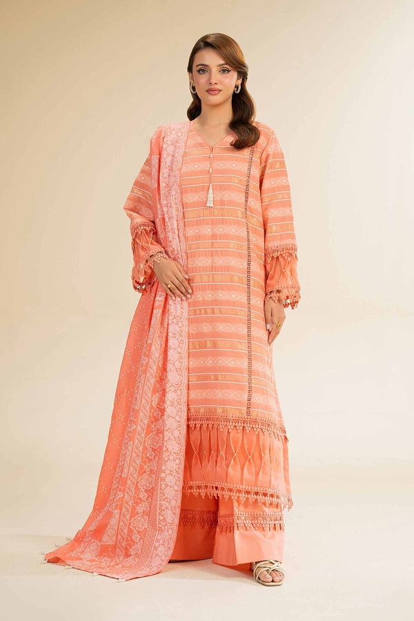 3 Piece - Paste Printed With Jacquard Suit - 42501107