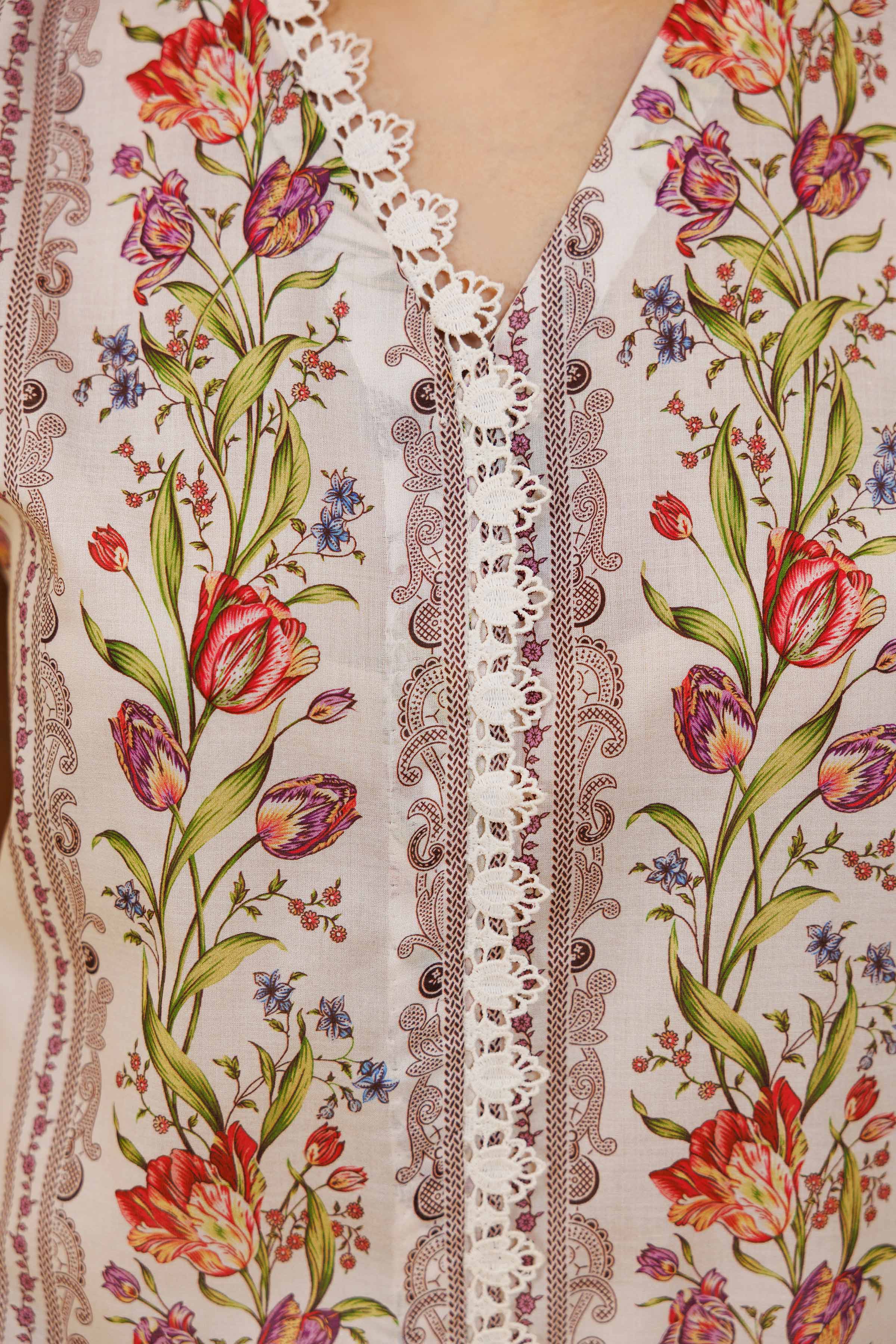 2 Piece - Printed With Laces Suit - 42501267 for Women - Unstitched Collection | Nishat | Shop Online