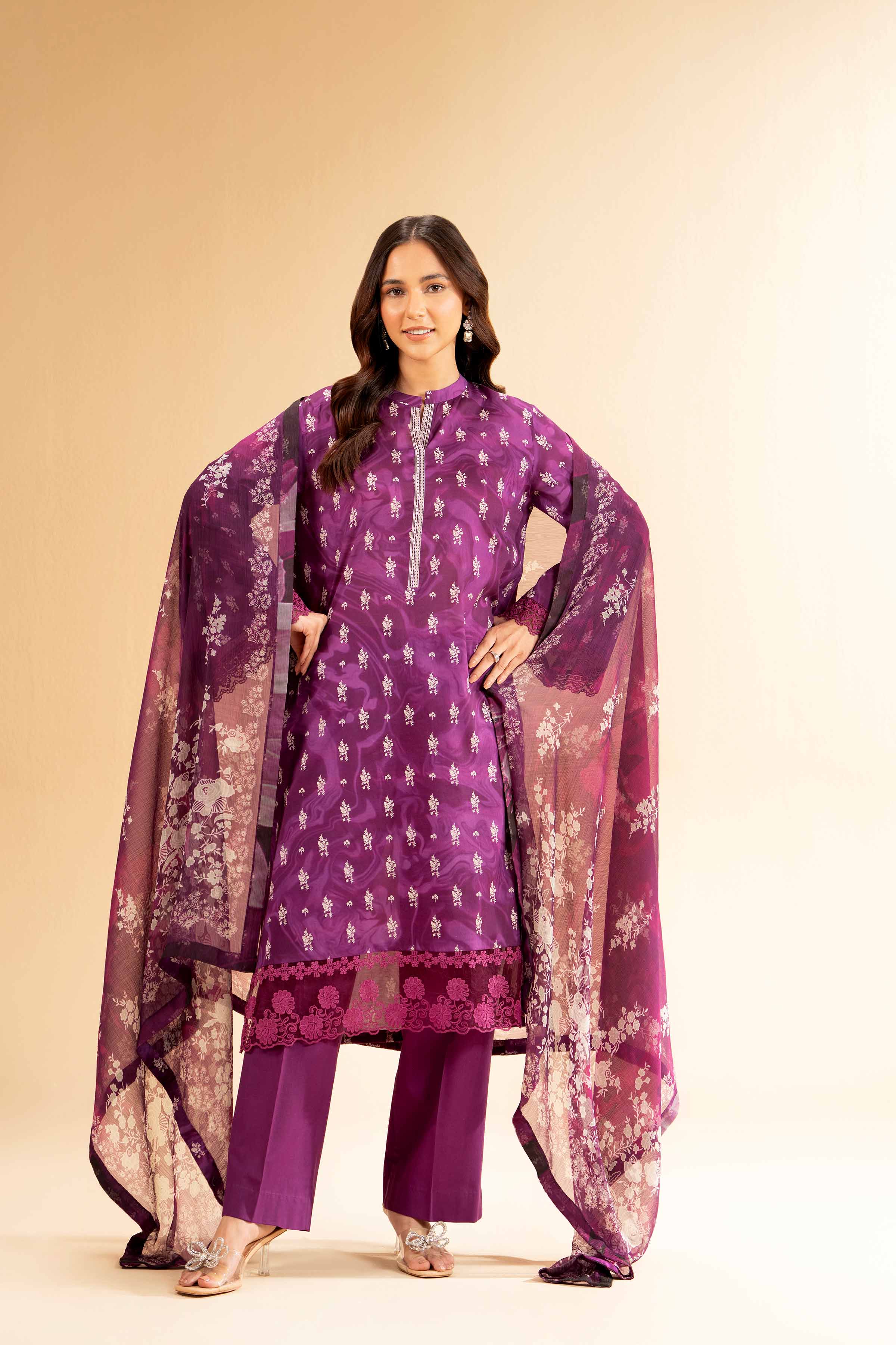 2 Piece - Printed With Laces Suit - 42501270 for Women - Unstitched Collection | Nishat | Shop Online