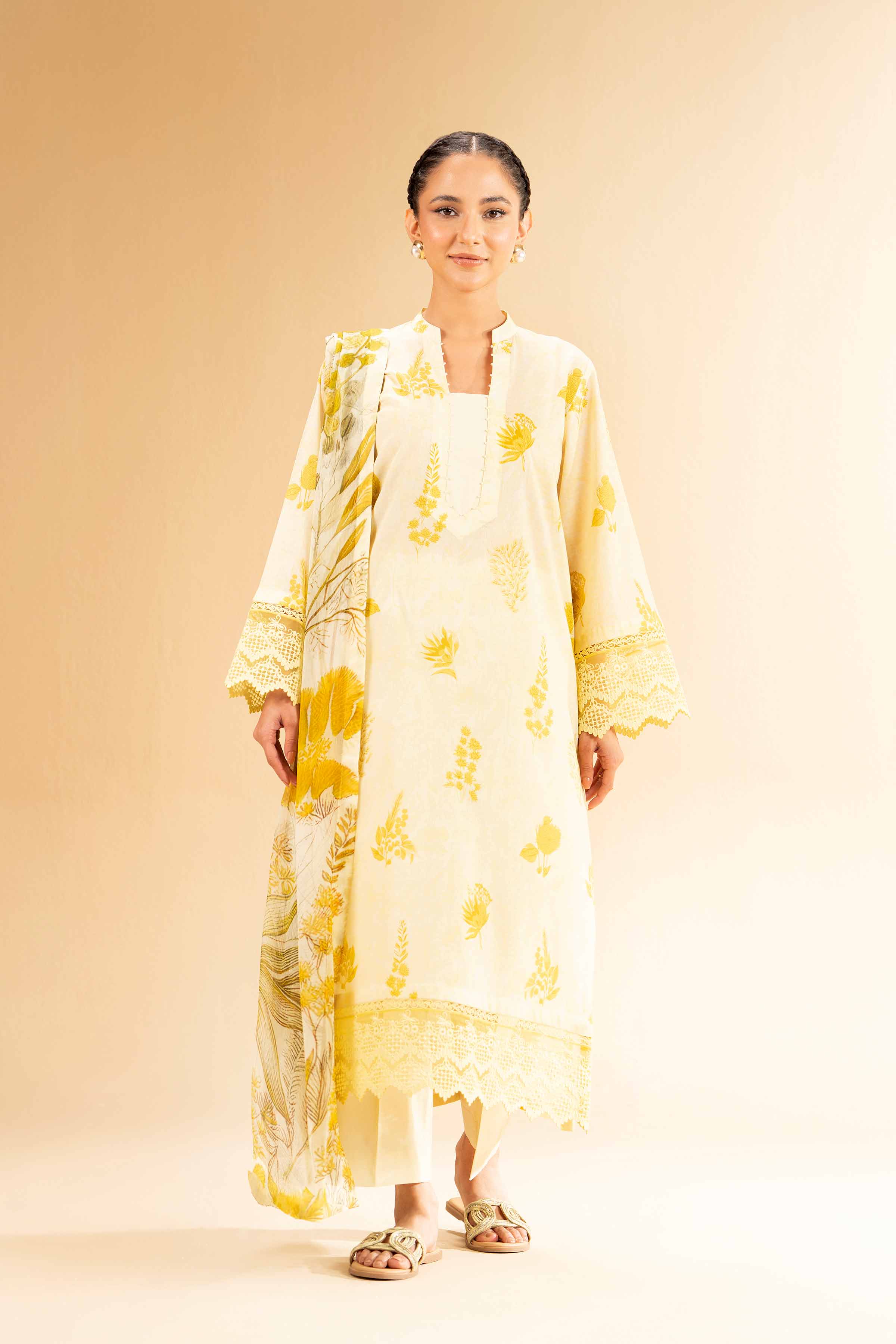 2 Piece - Printed With Laces Suit - 42501274 for Women - Unstitched Collection | Nishat | Shop Online