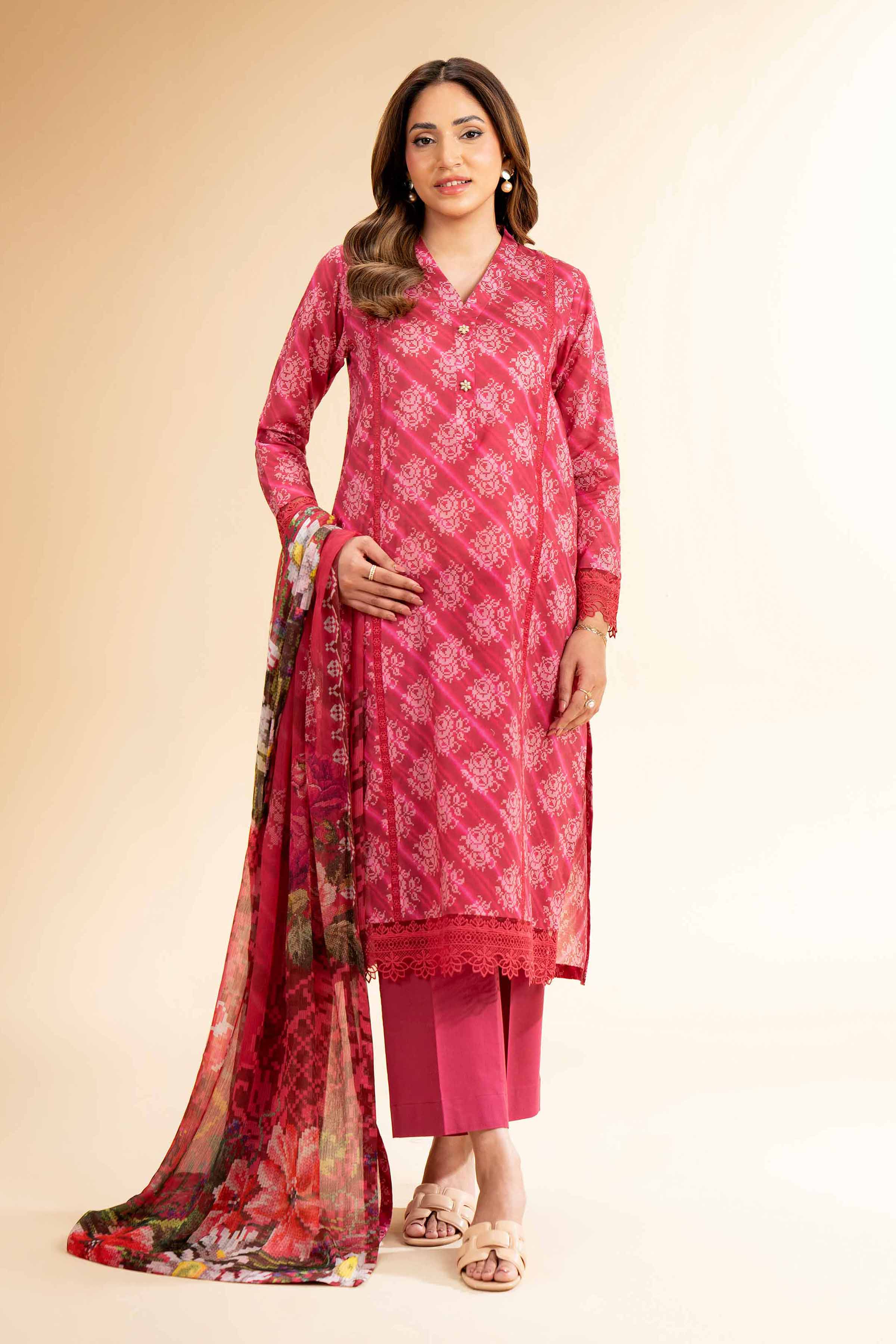 2 Piece - Printed With Laces Suit - 42501275 for Women - Unstitched Collection | Nishat | Shop Online