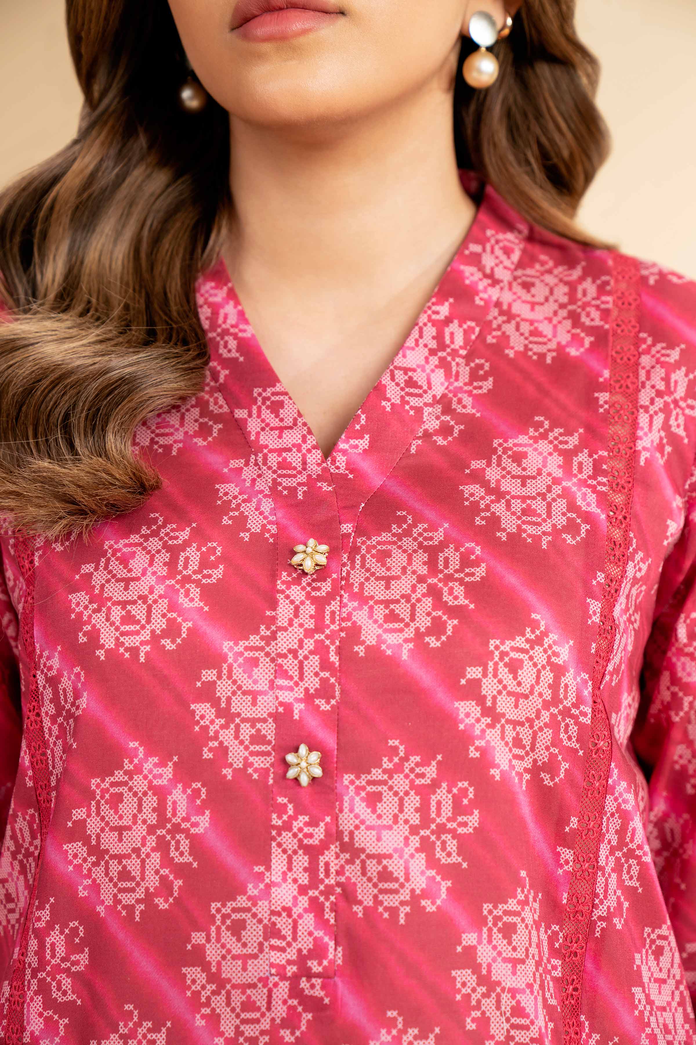 2 Piece - Printed With Laces Suit - 42501275 for Women - Unstitched Collection | Nishat | Shop Online