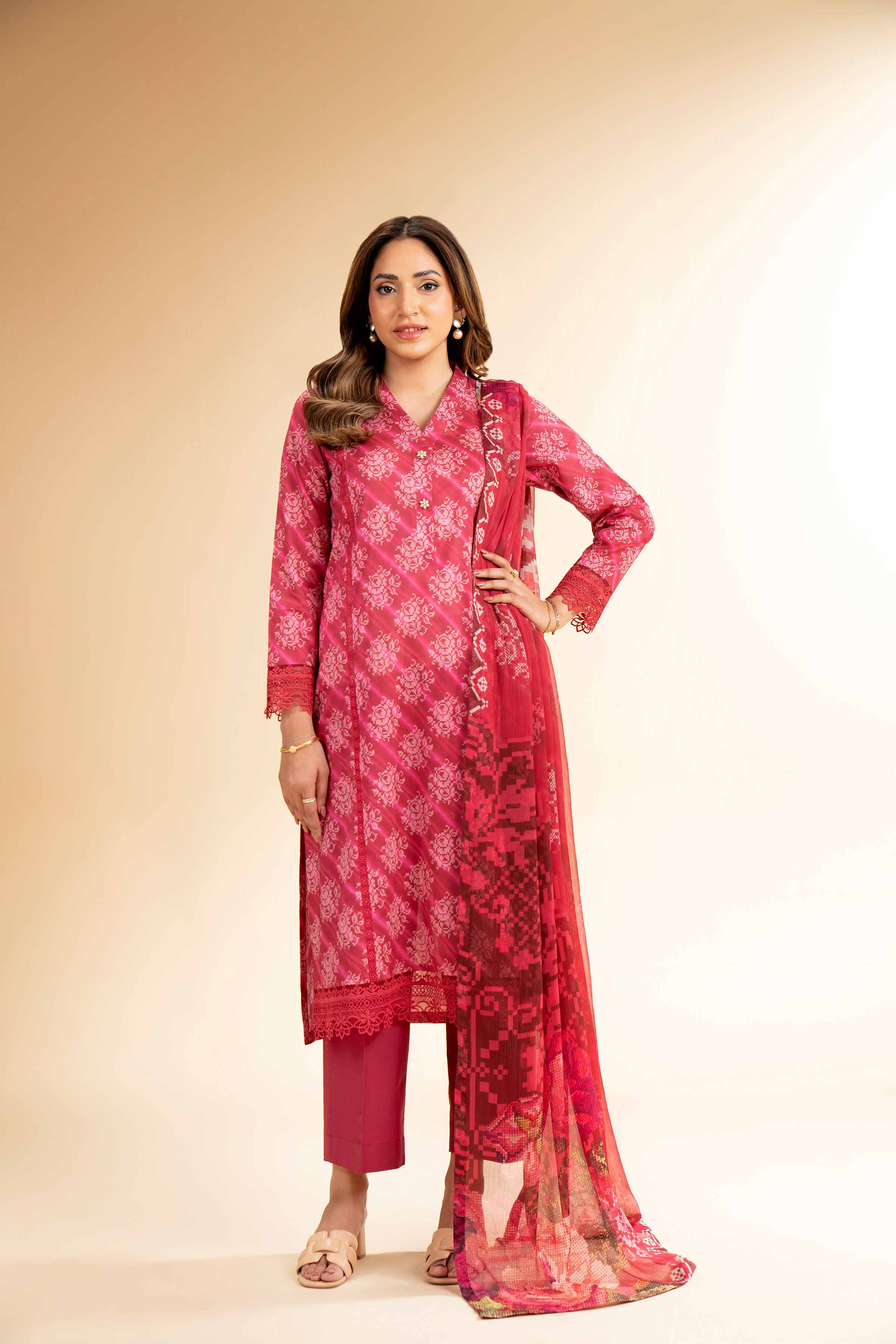 2 Piece - Printed With Laces Suit - 42501275 for Women - Unstitched Collection | Nishat | Shop Online