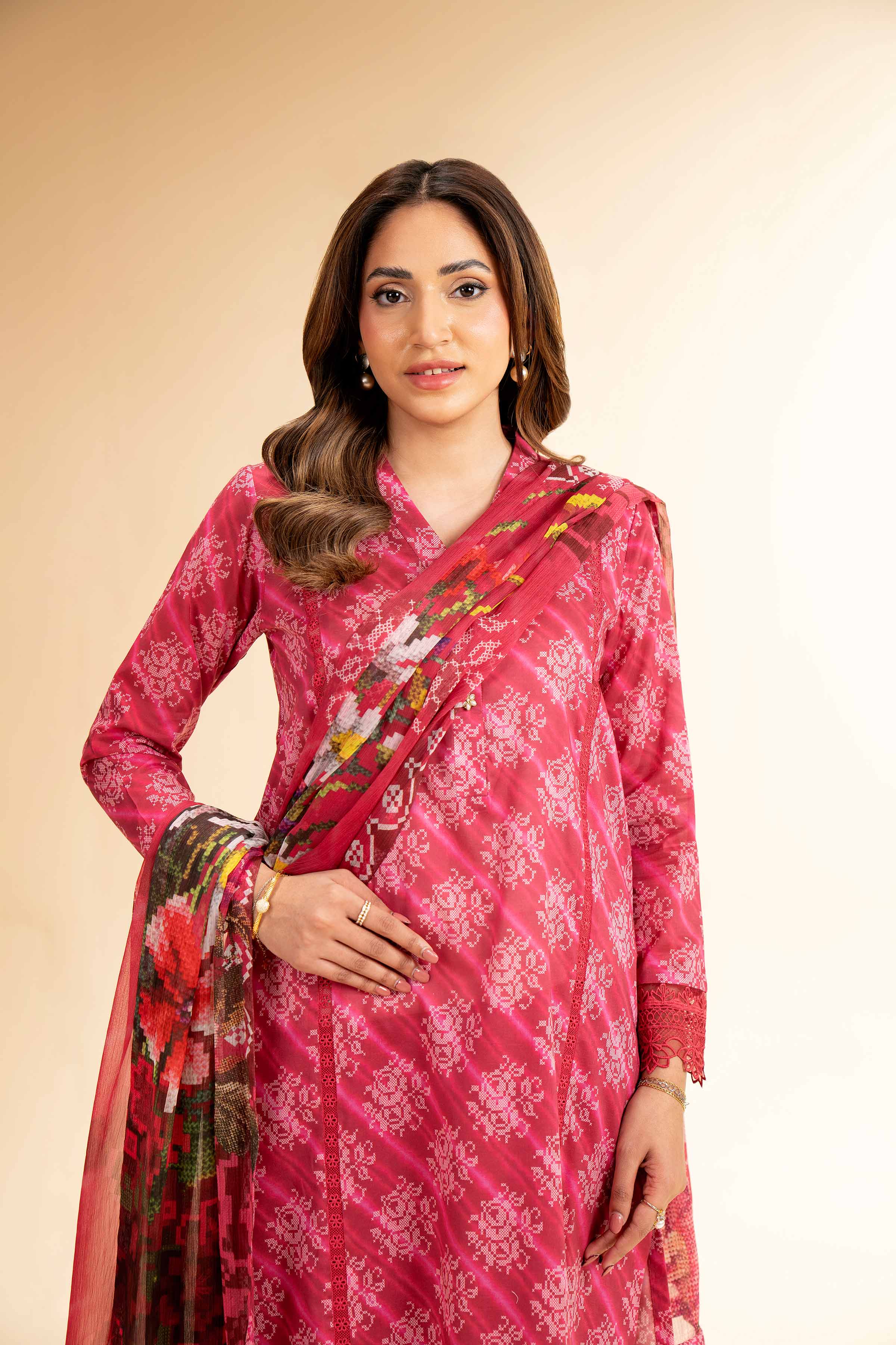2 Piece - Printed With Laces Suit - 42501275 for Women - Unstitched Collection | Nishat | Shop Online