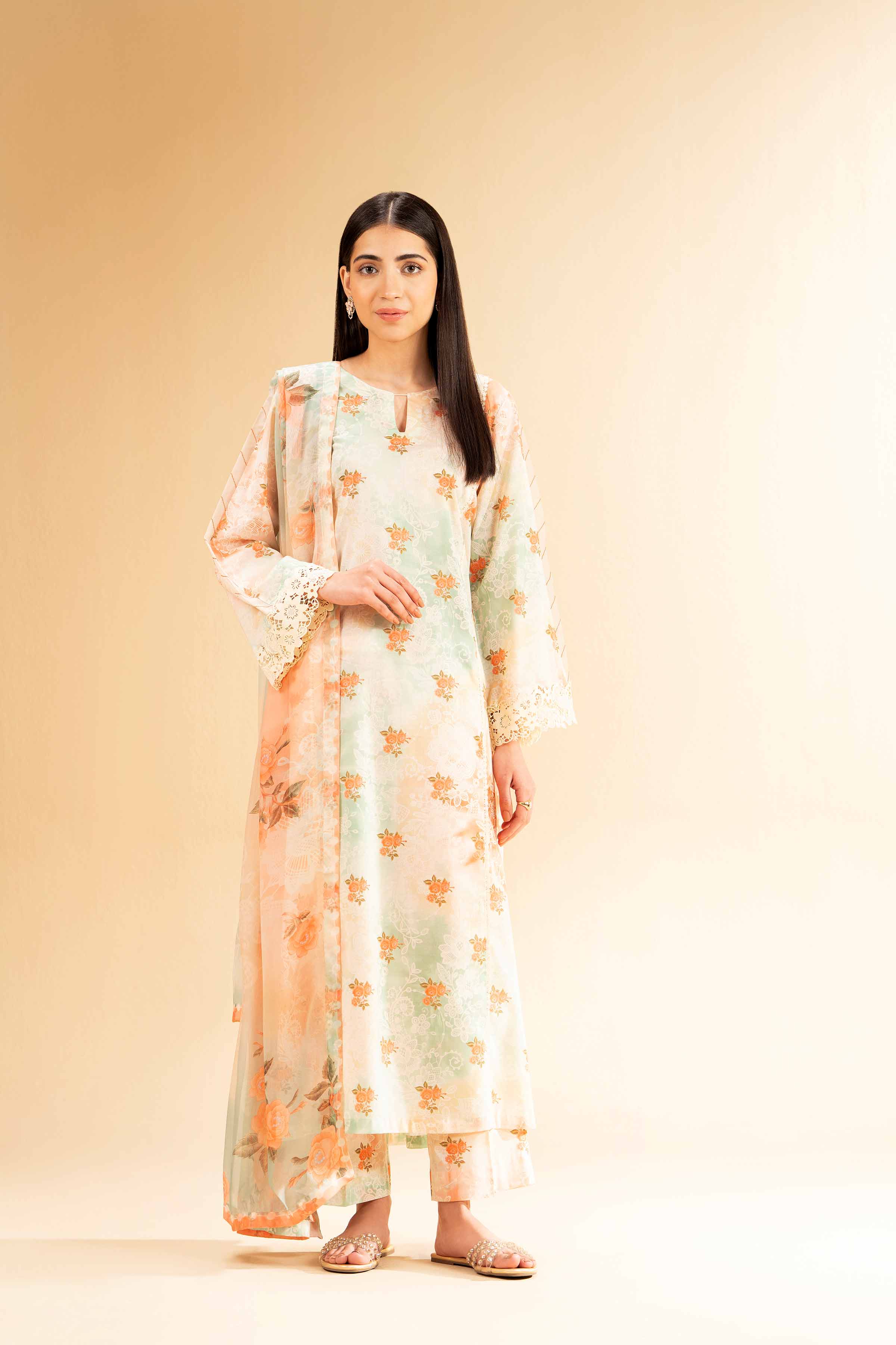 3 Piece - Printed With Laces Suit - 42501329 for Women - Unstitched Collection | Nishat | Shop Online