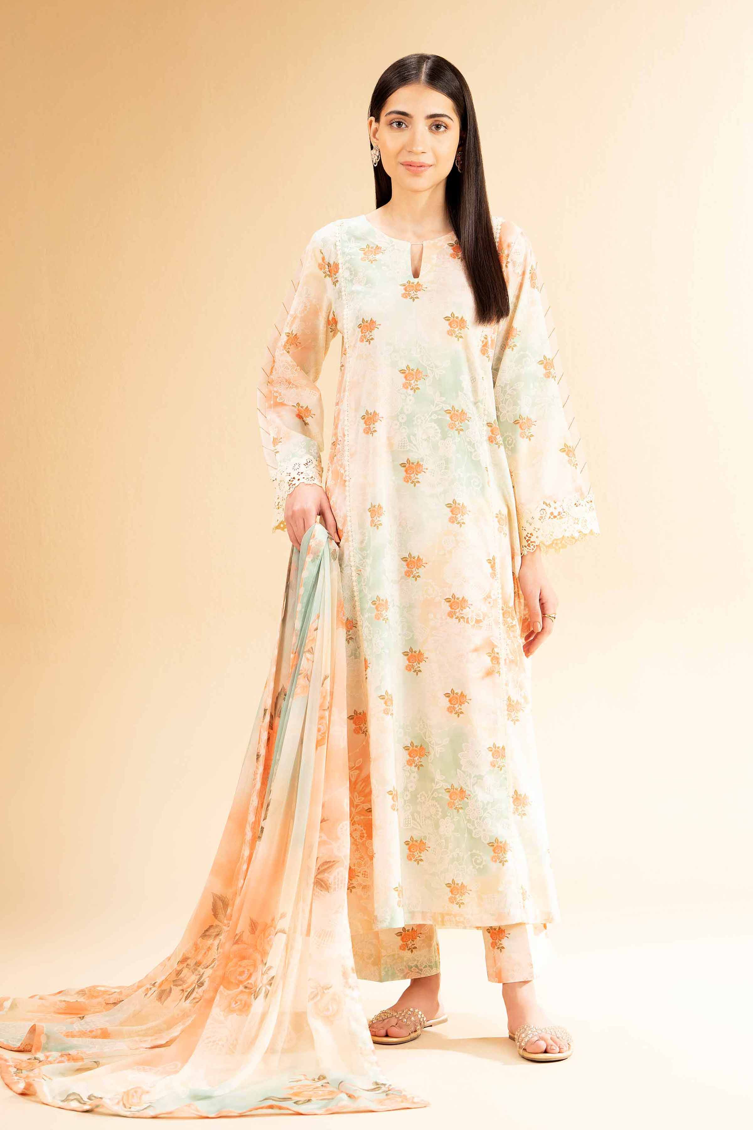 3 Piece - Printed With Laces Suit - 42501329 for Women - Unstitched Collection | Nishat | Shop Online