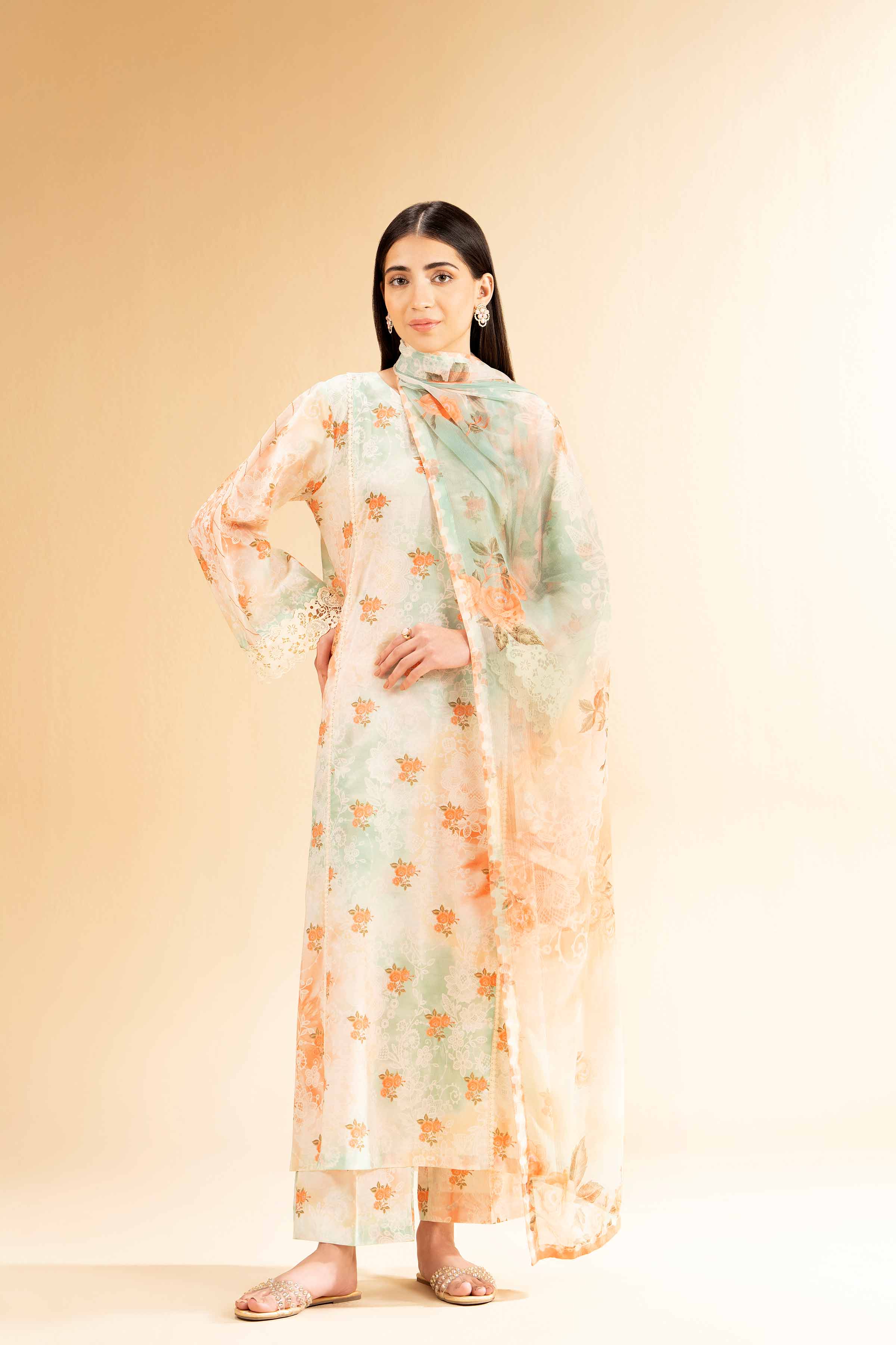 3 Piece - Printed With Laces Suit - 42501329 for Women - Unstitched Collection | Nishat | Shop Online