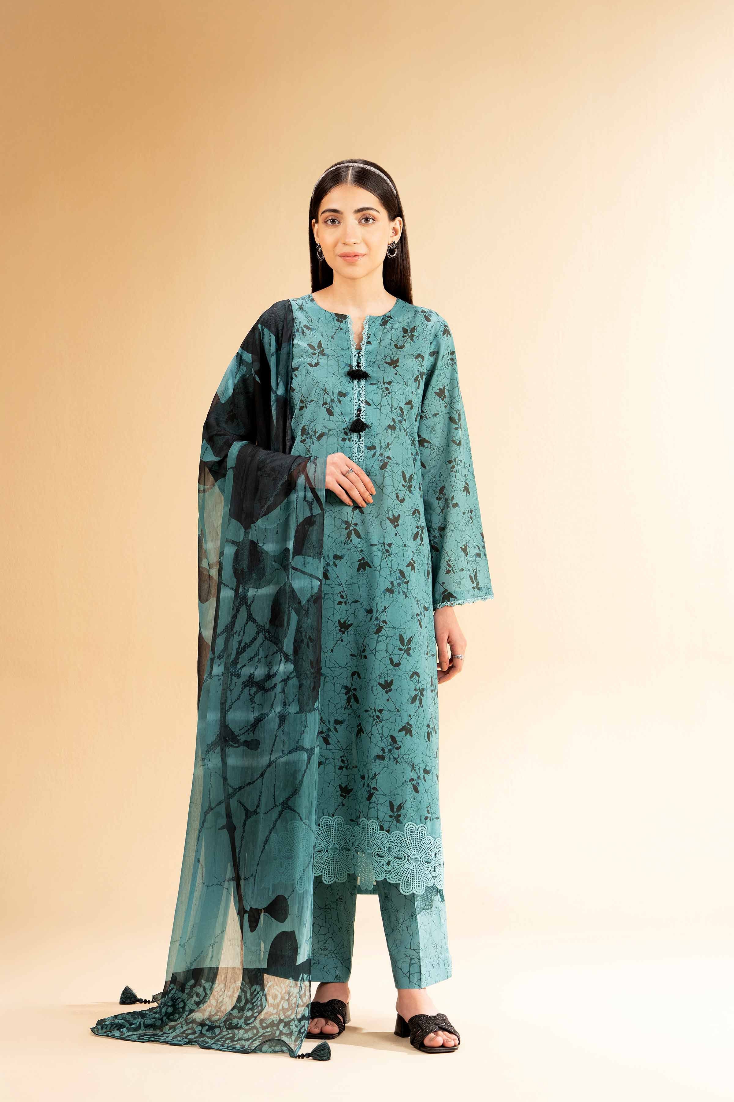 3 Piece - Printed With Laces Suit - 42501330 for Women - Unstitched Collection | Nishat | Shop Online