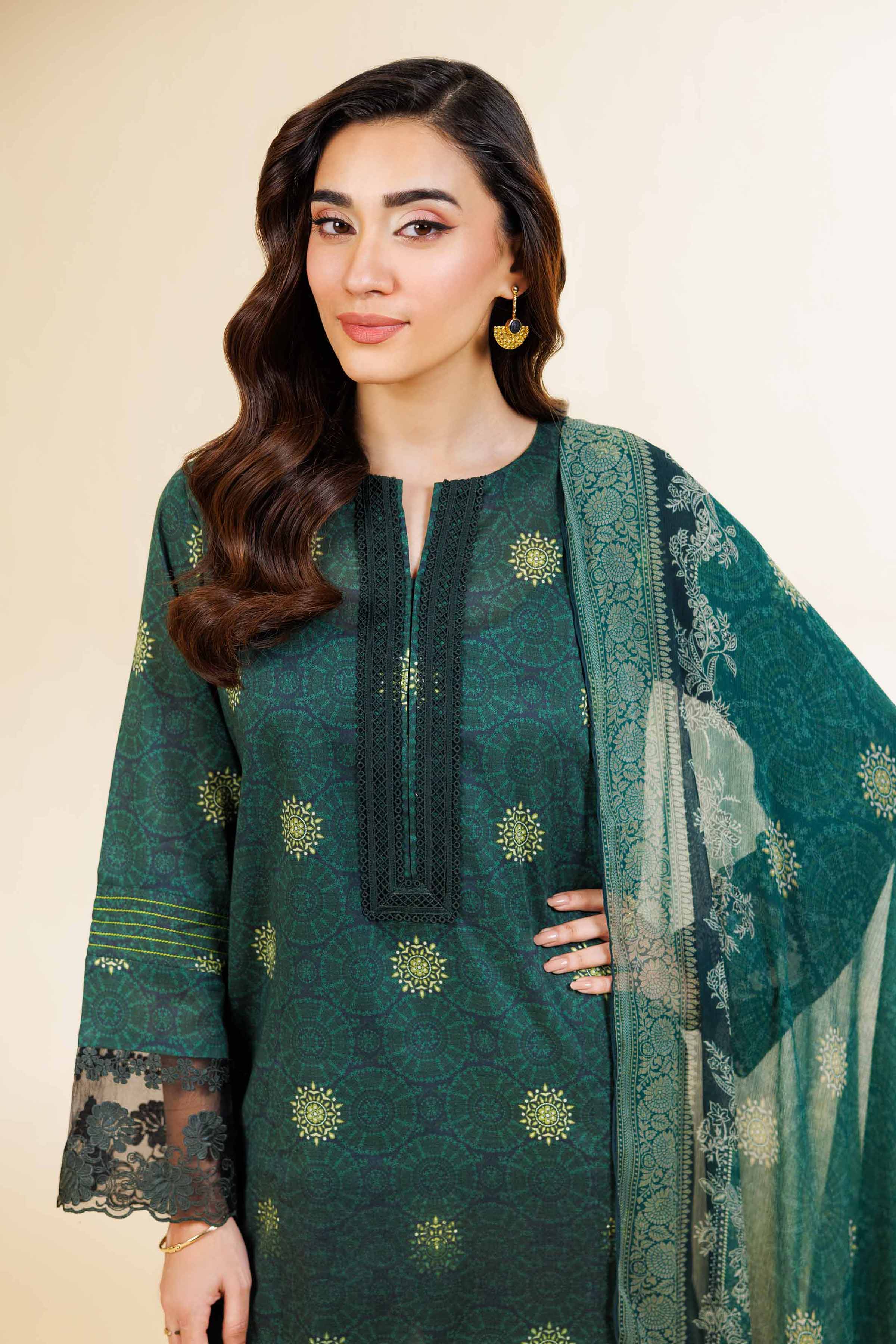3 Piece - Printed With Laces Suit - 42501332 for Women - Unstitched Collection | Nishat | Shop Online