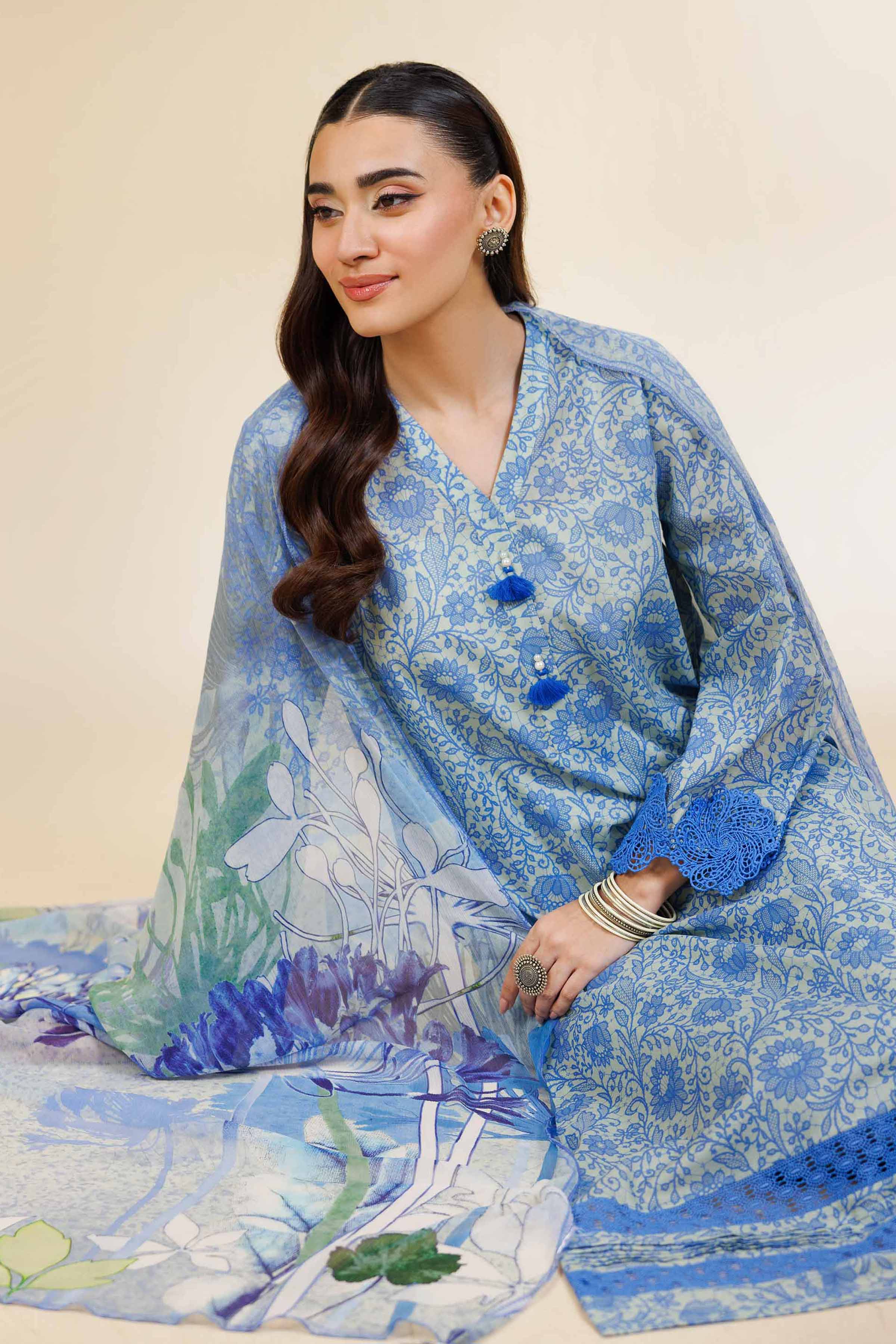 3 Piece - Printed With Laces Suit - 42501333 for Women - Unstitched Collection | Nishat | Shop Online