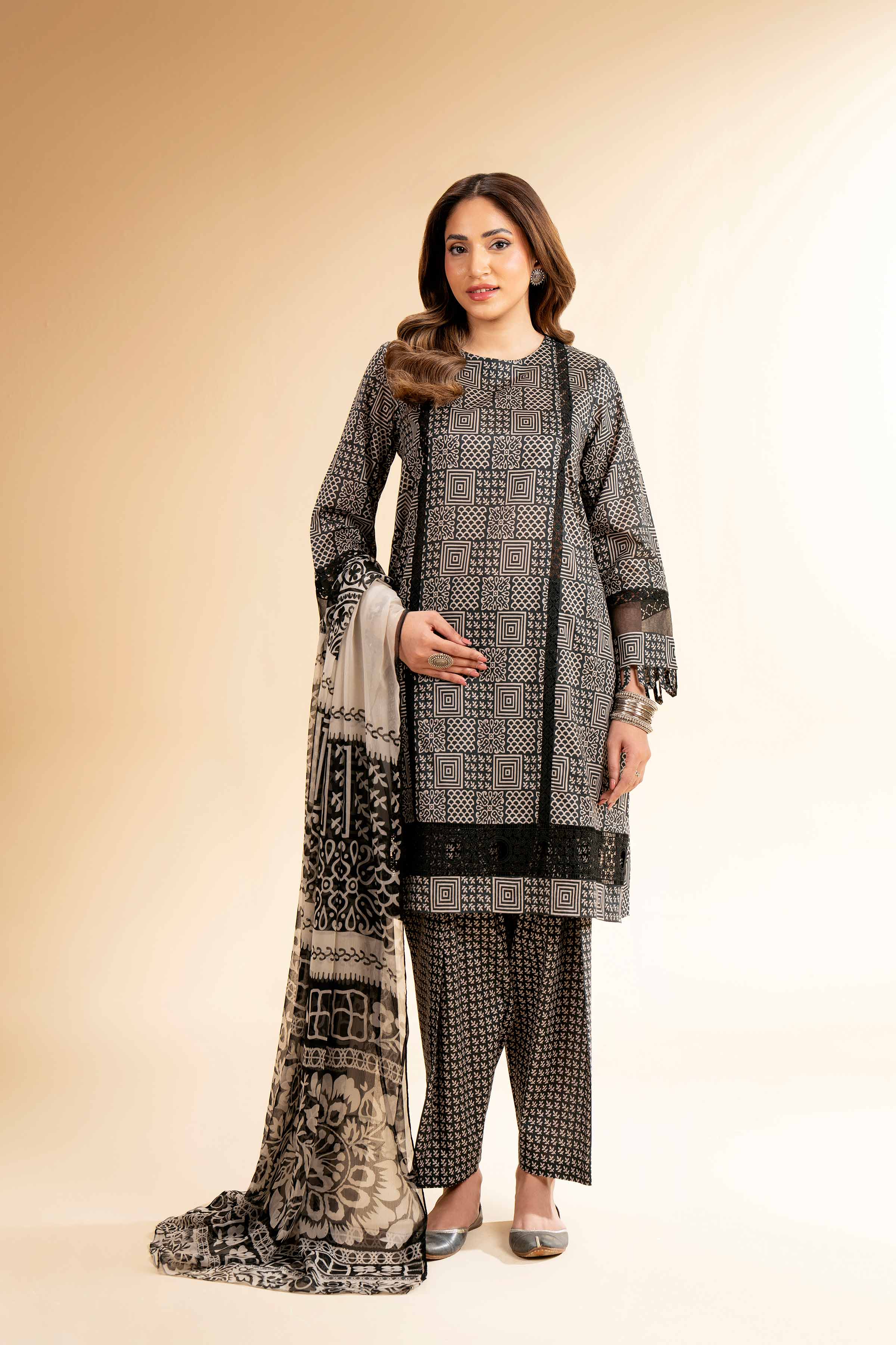 3 Piece - Printed With Laces Suit - 42501334 for Women - Unstitched Collection | Nishat | Shop Online