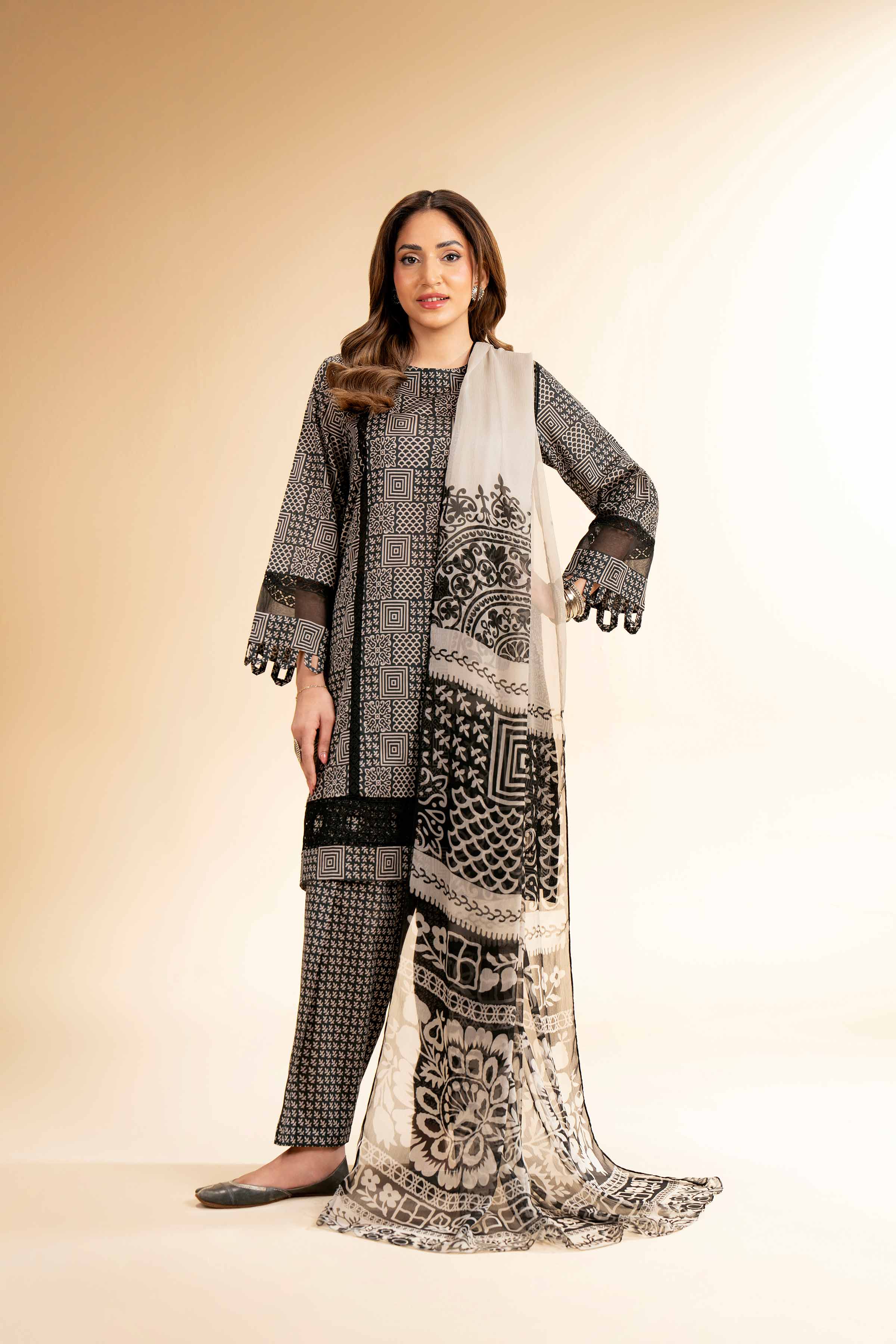 3 Piece - Printed With Laces Suit - 42501334 for Women - Unstitched Collection | Nishat | Shop Online