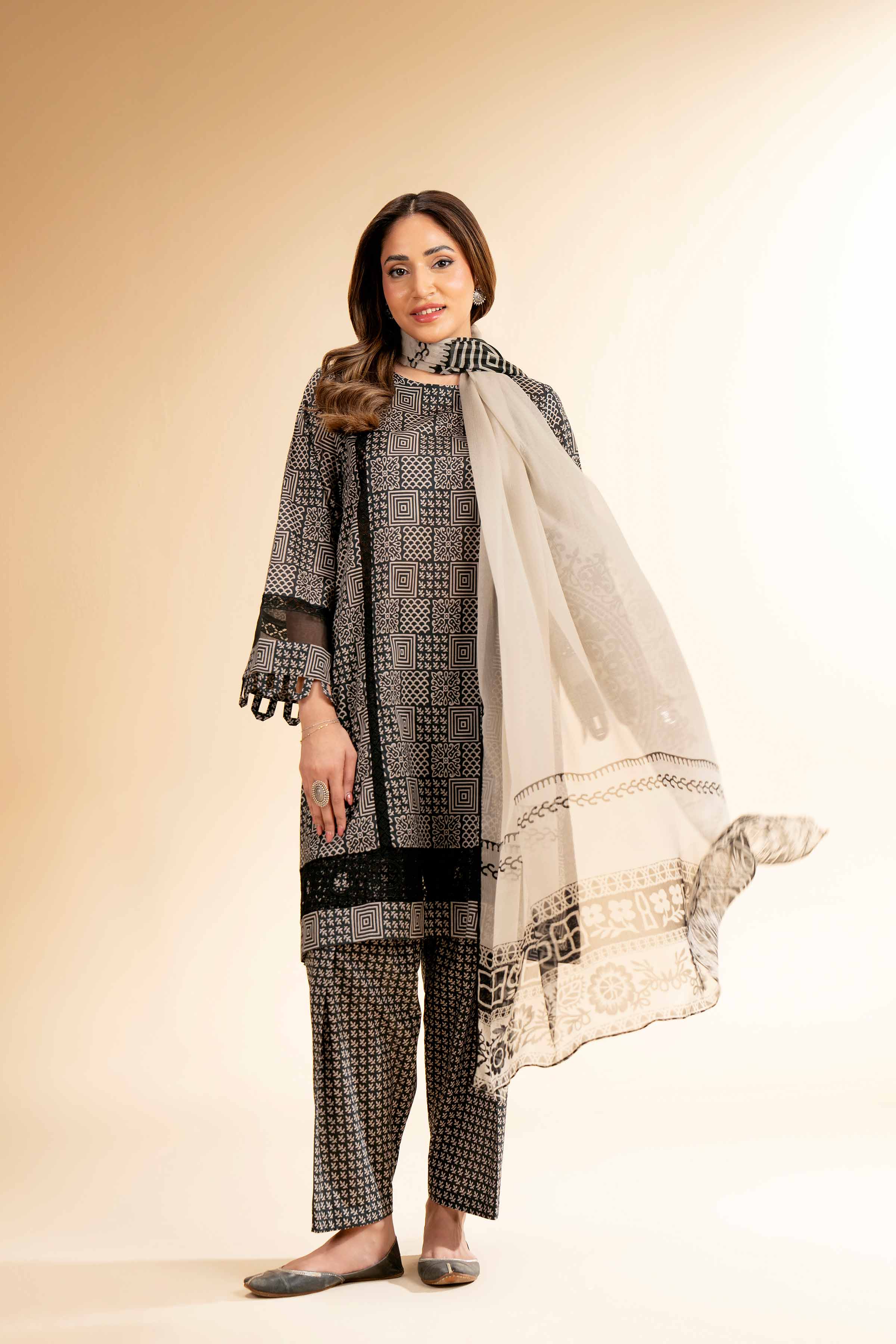 3 Piece - Printed With Laces Suit - 42501334 for Women - Unstitched Collection | Nishat | Shop Online