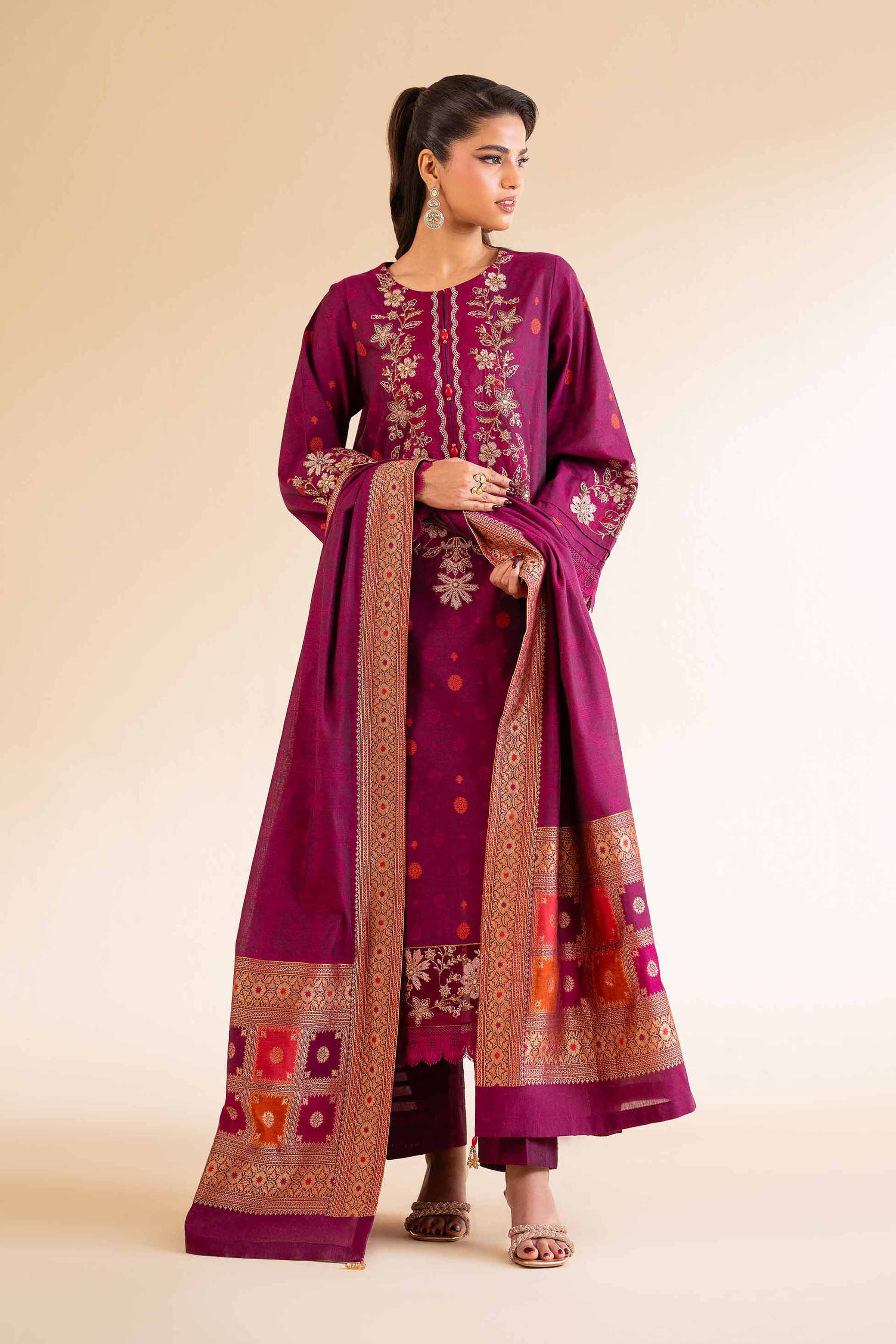 3 Piece - Jacquard Embroidered Suit - 42501399 for Women - Unstitched Collection | Nishat | Shop Online