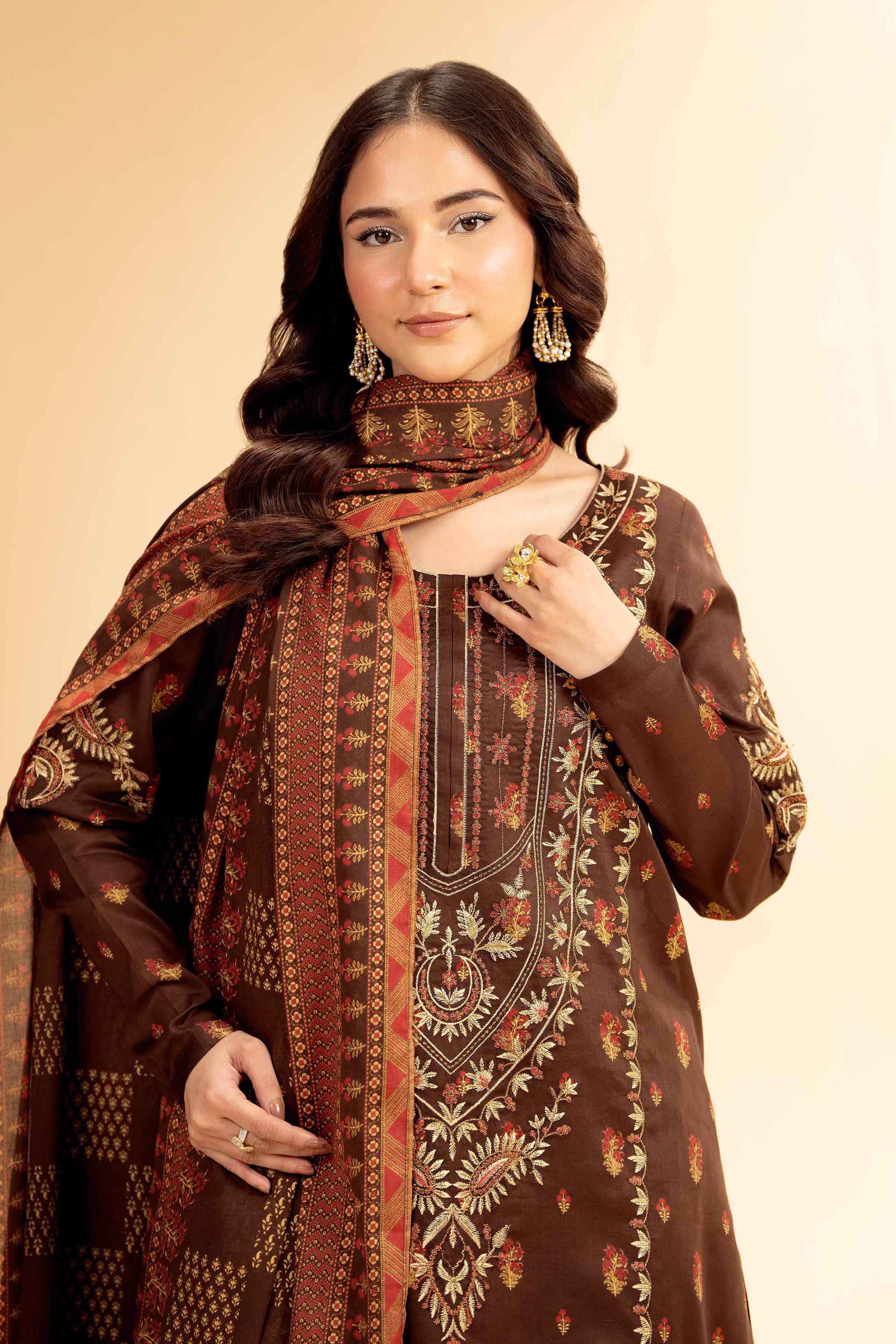 3 Piece - Gold Printed Embroidered Suit - 42501418 for Women - Unstitched Collection | Nishat | Shop Online