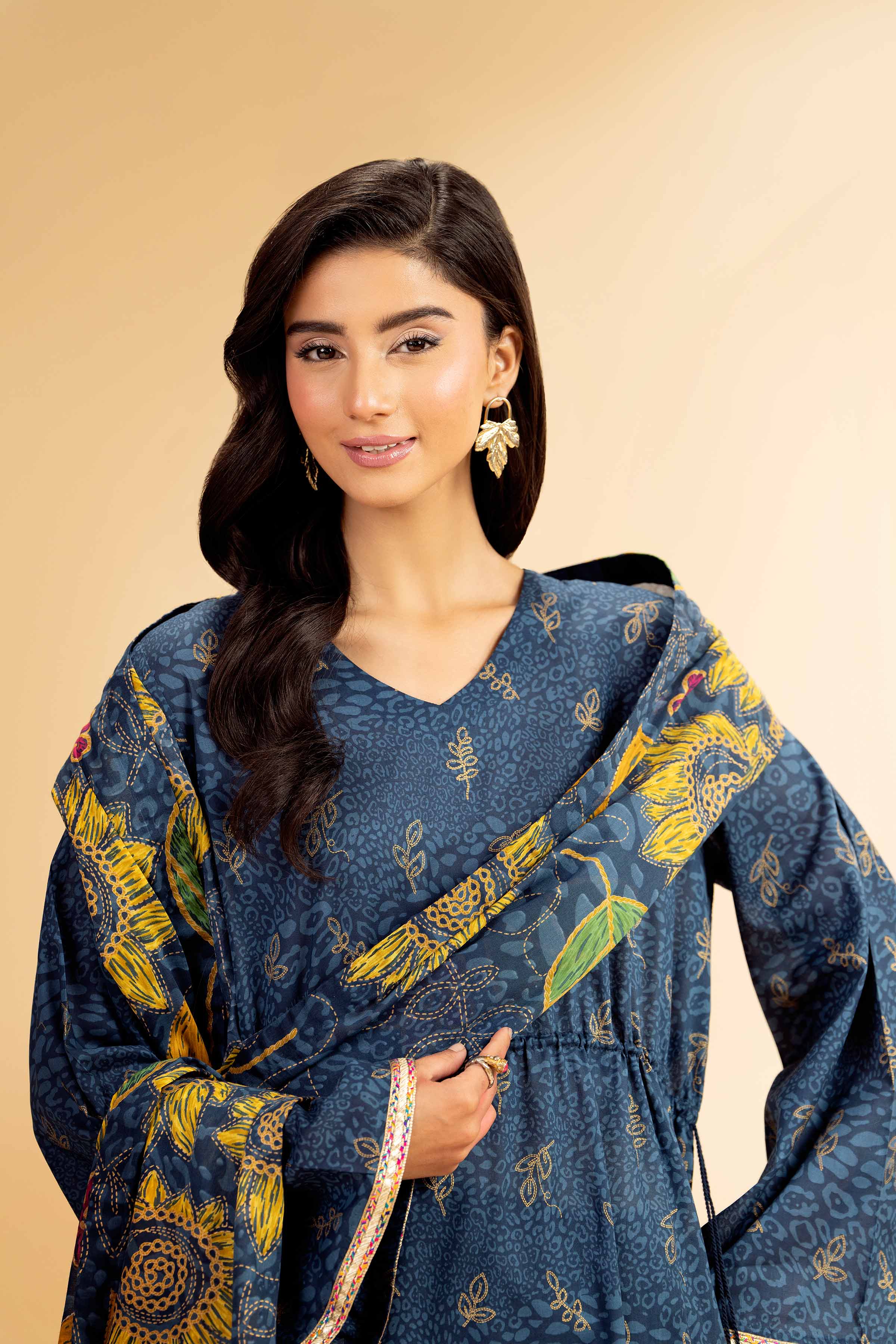 3 Piece - Gold Printed Embroidered Suit - 42501419 for Women - Unstitched Collection | Nishat | Shop Online