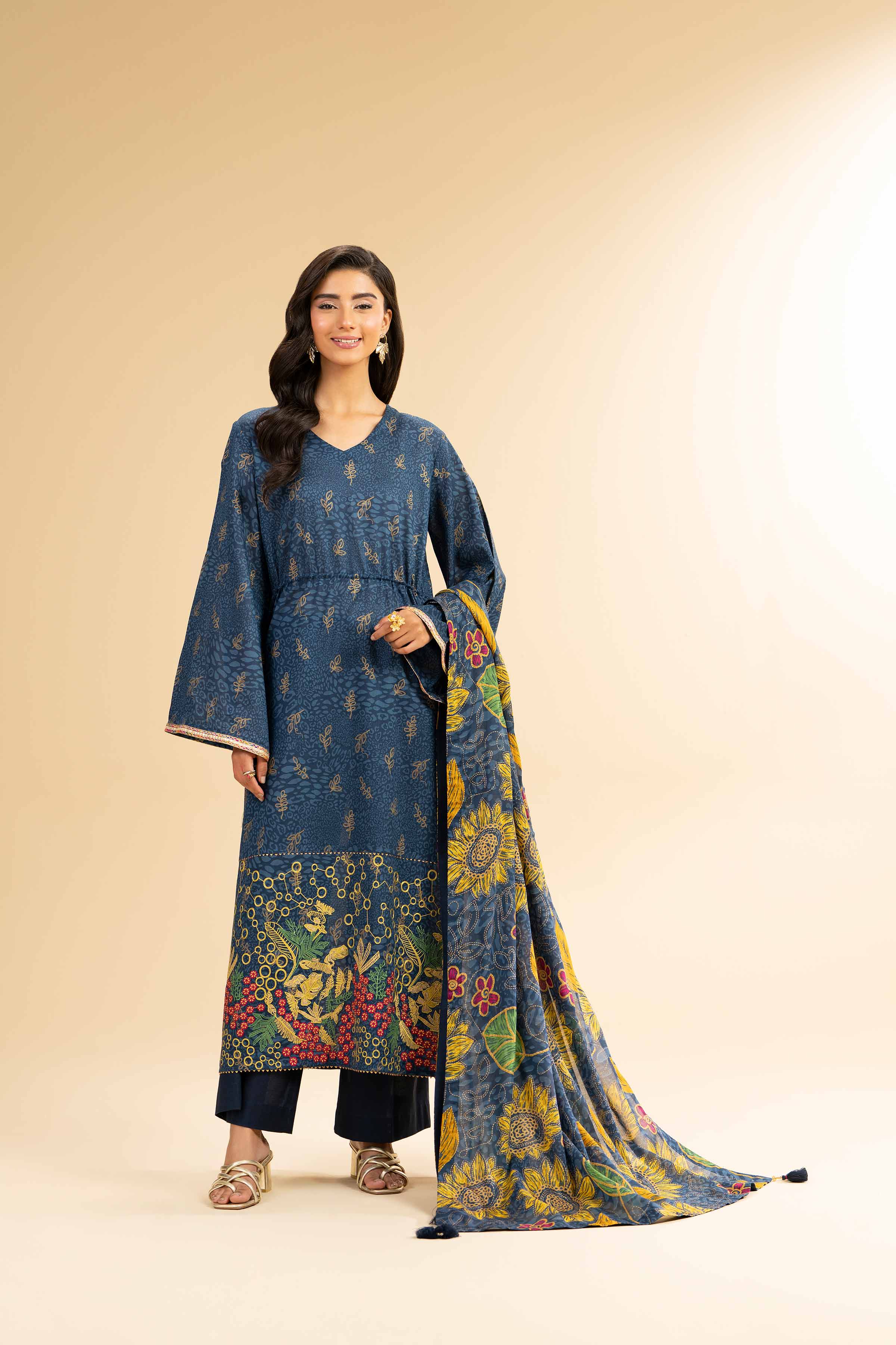 3 Piece - Gold Printed Embroidered Suit - 42501419 for Women - Unstitched Collection | Nishat | Shop Online