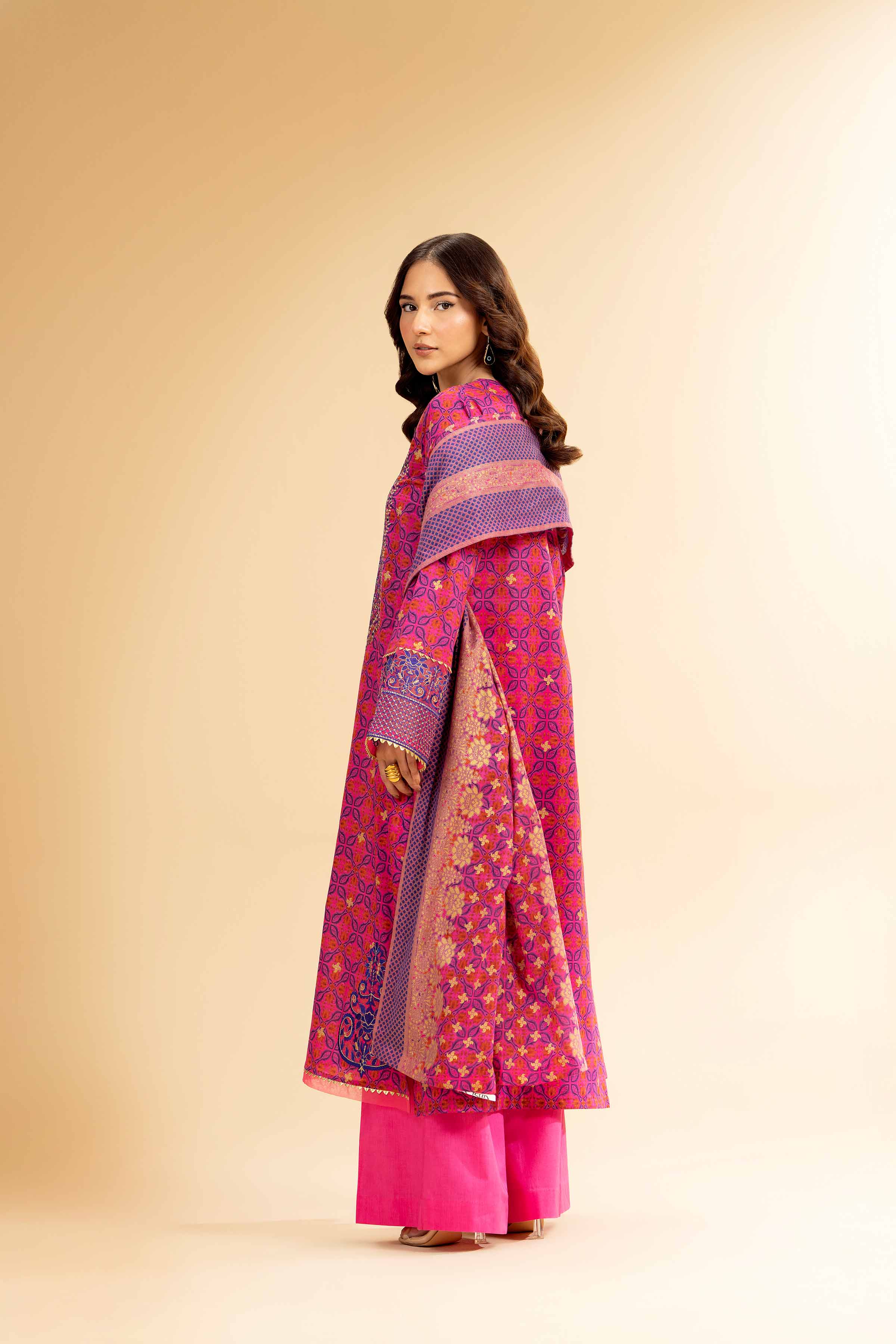 3 Piece - Gold Printed Embroidered Suit - 42501420 for Women - Unstitched Collection | Nishat | Shop Online