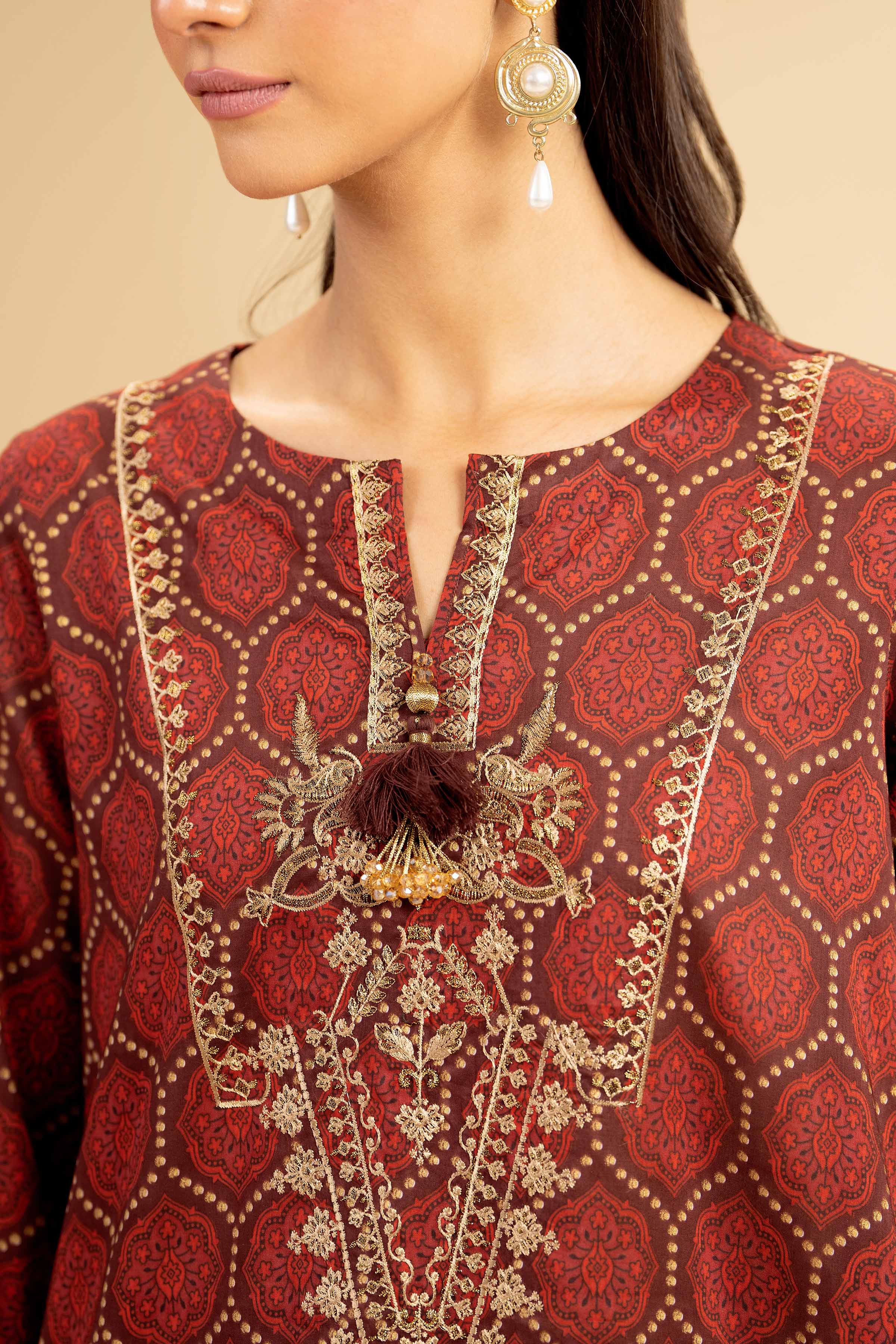 3 Piece - Gold Printed Embroidered Suit - 42501421 for Women - Unstitched Collection | Nishat | Shop Online