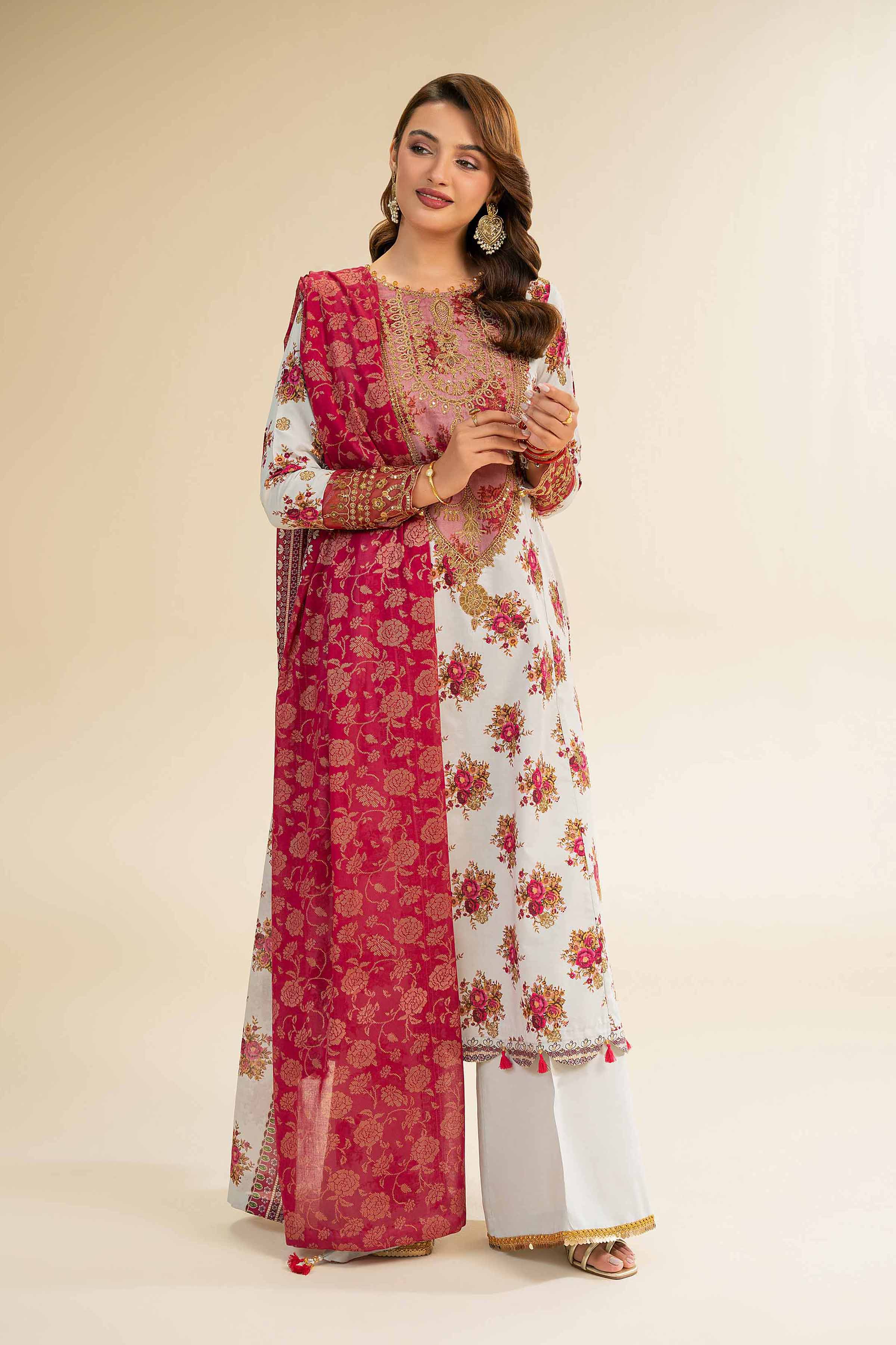 3 Piece - Gold Printed Embroidered Suit - 42501422 for Women - Unstitched Collection | Nishat | Shop Online