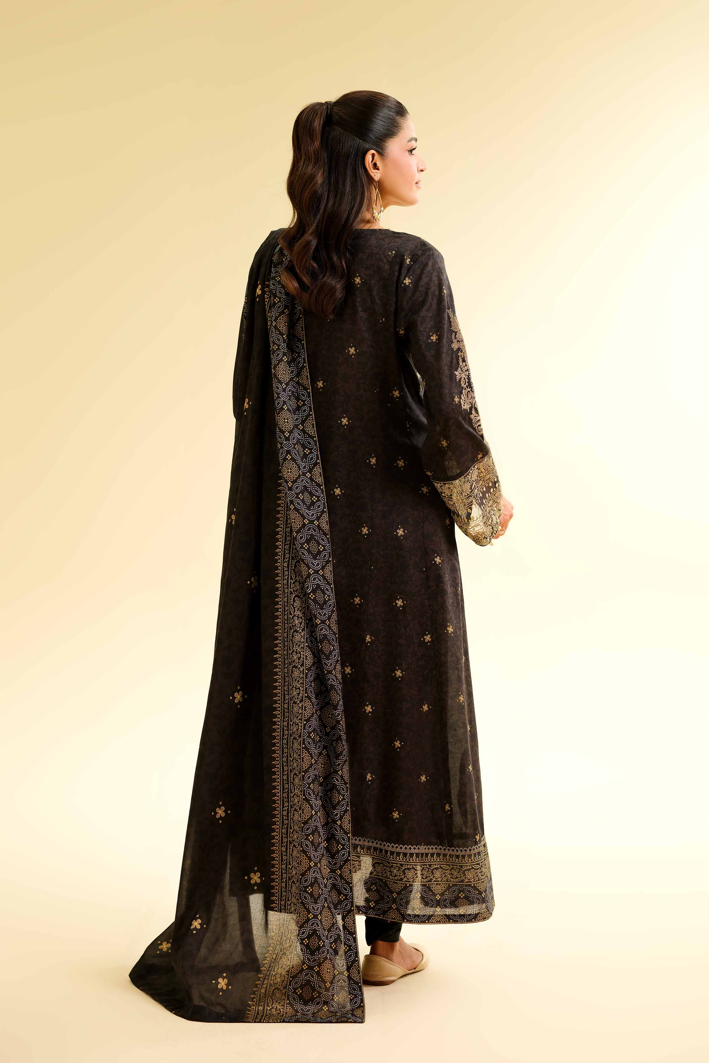 3 Piece - Gold Printed Embroidered Suit - 42501423 for Women - Unstitched Collection | Nishat | Shop Online