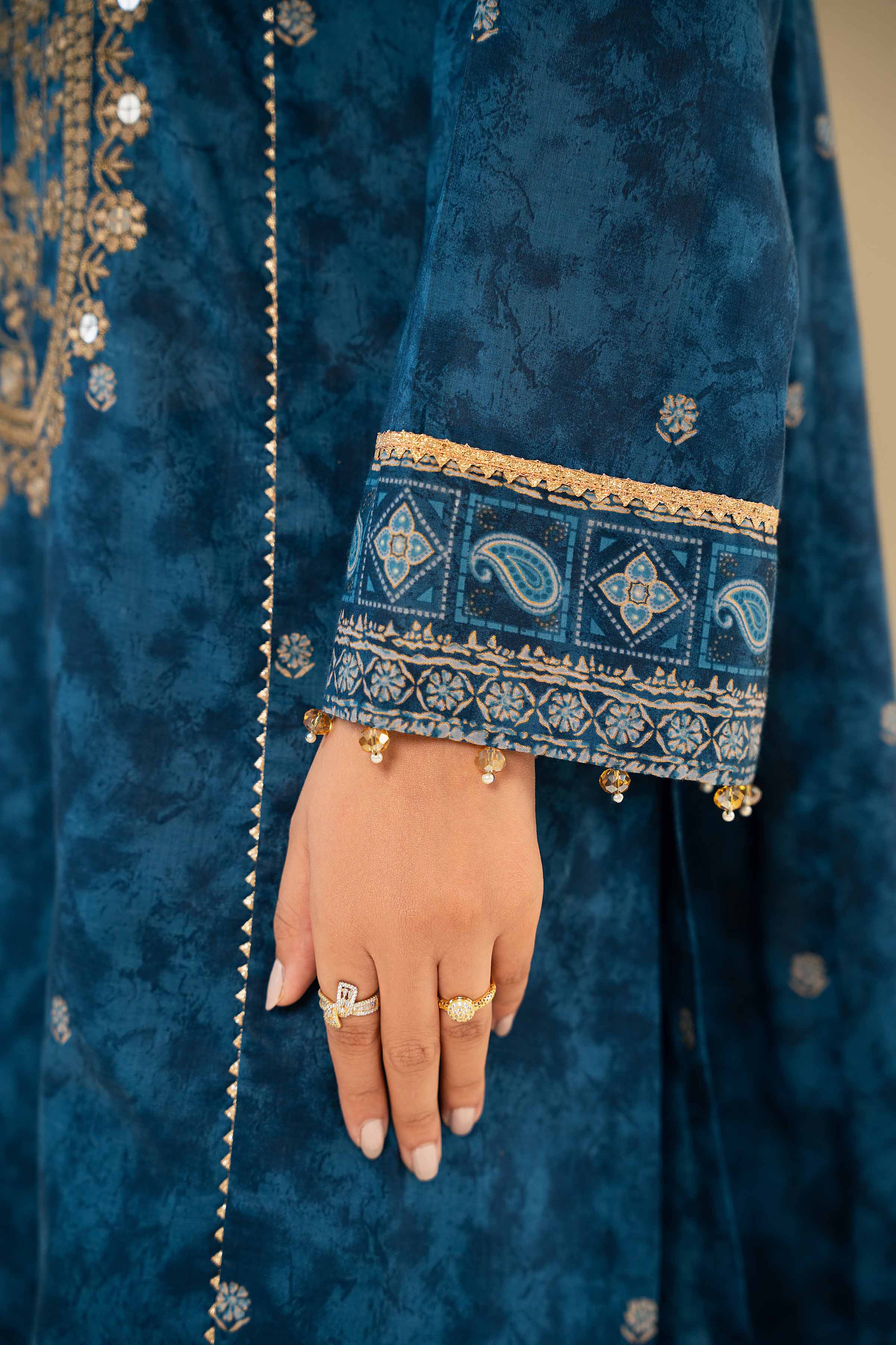 3 Piece - Gold Printed Embroidered Suit - 42501424 for Women - Unstitched Collection | Nishat | Shop Online