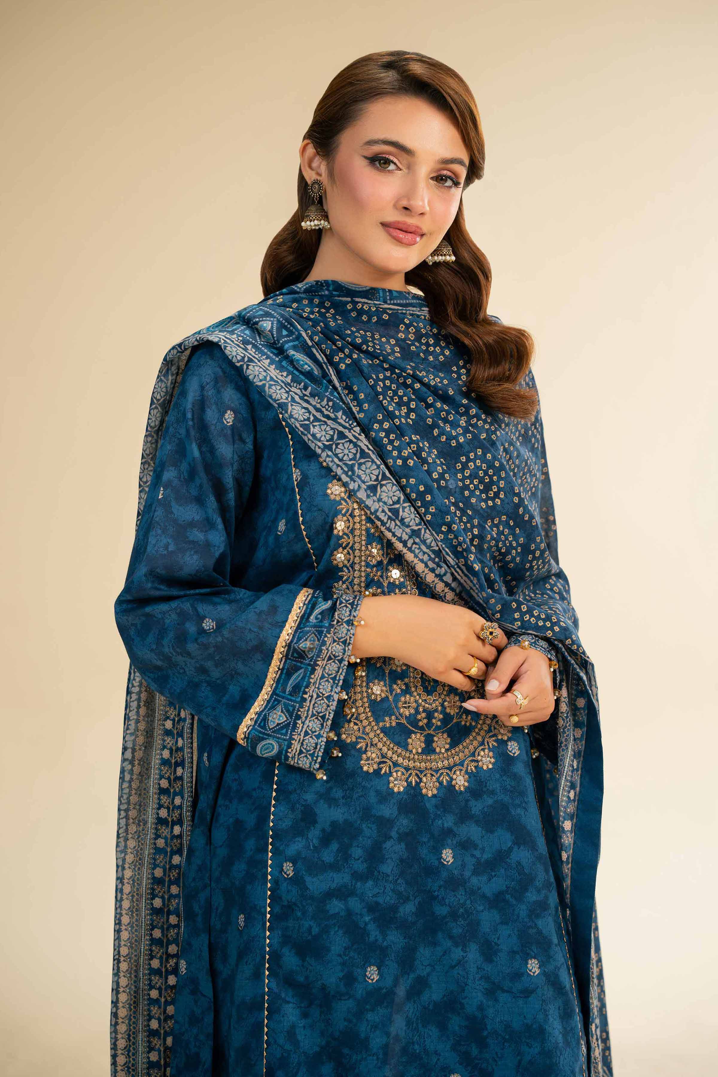 3 Piece - Gold Printed Embroidered Suit - 42501424 for Women - Unstitched Collection | Nishat | Shop Online