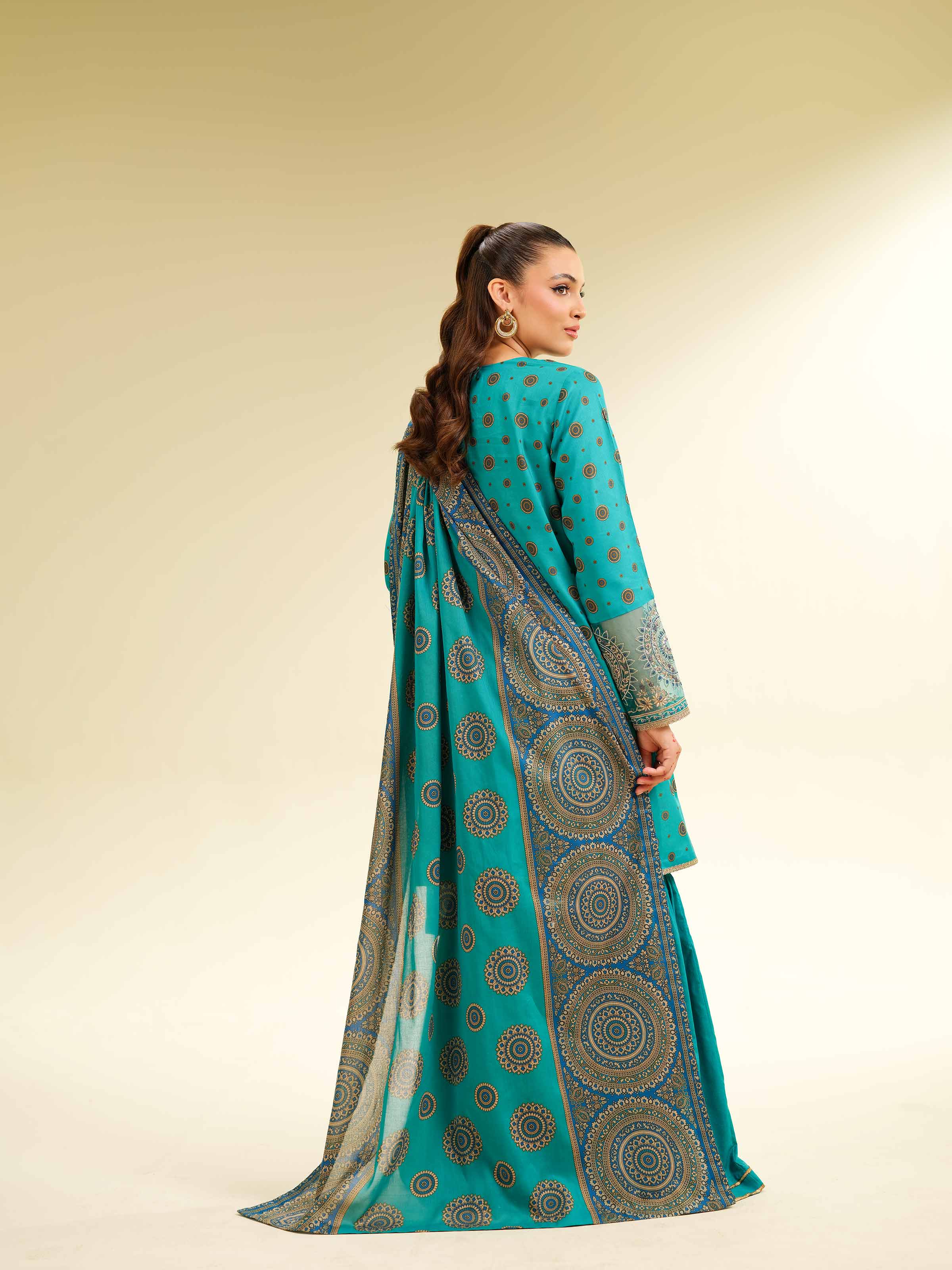 3 Piece - Gold Printed Embroidered Suit - 42501425 for Women - Unstitched Collection | Nishat | Shop Online