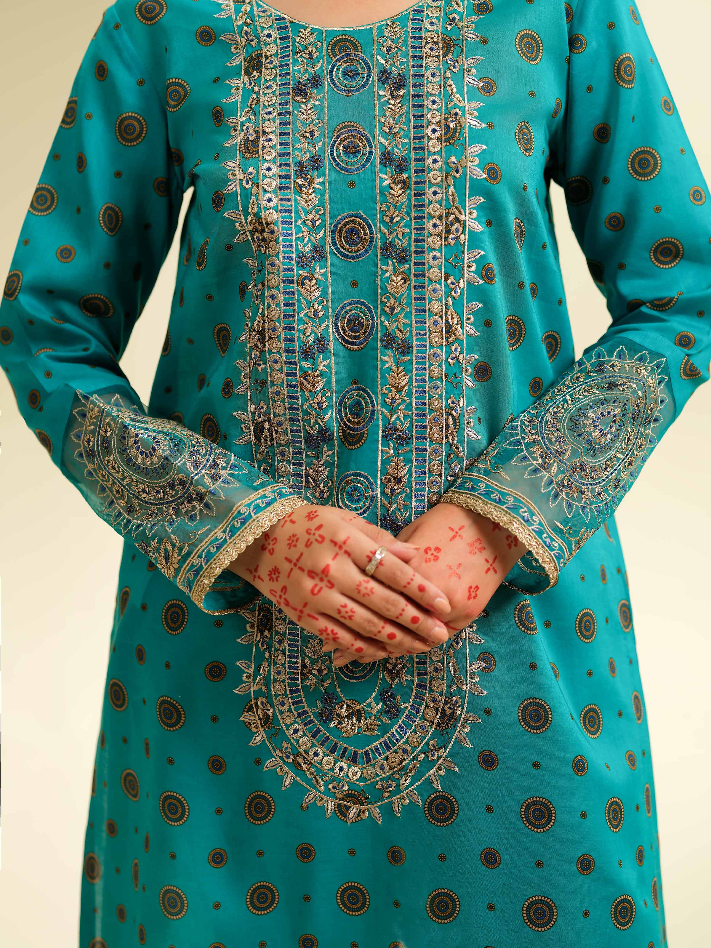 3 Piece - Gold Printed Embroidered Suit - 42501425 for Women - Unstitched Collection | Nishat | Shop Online