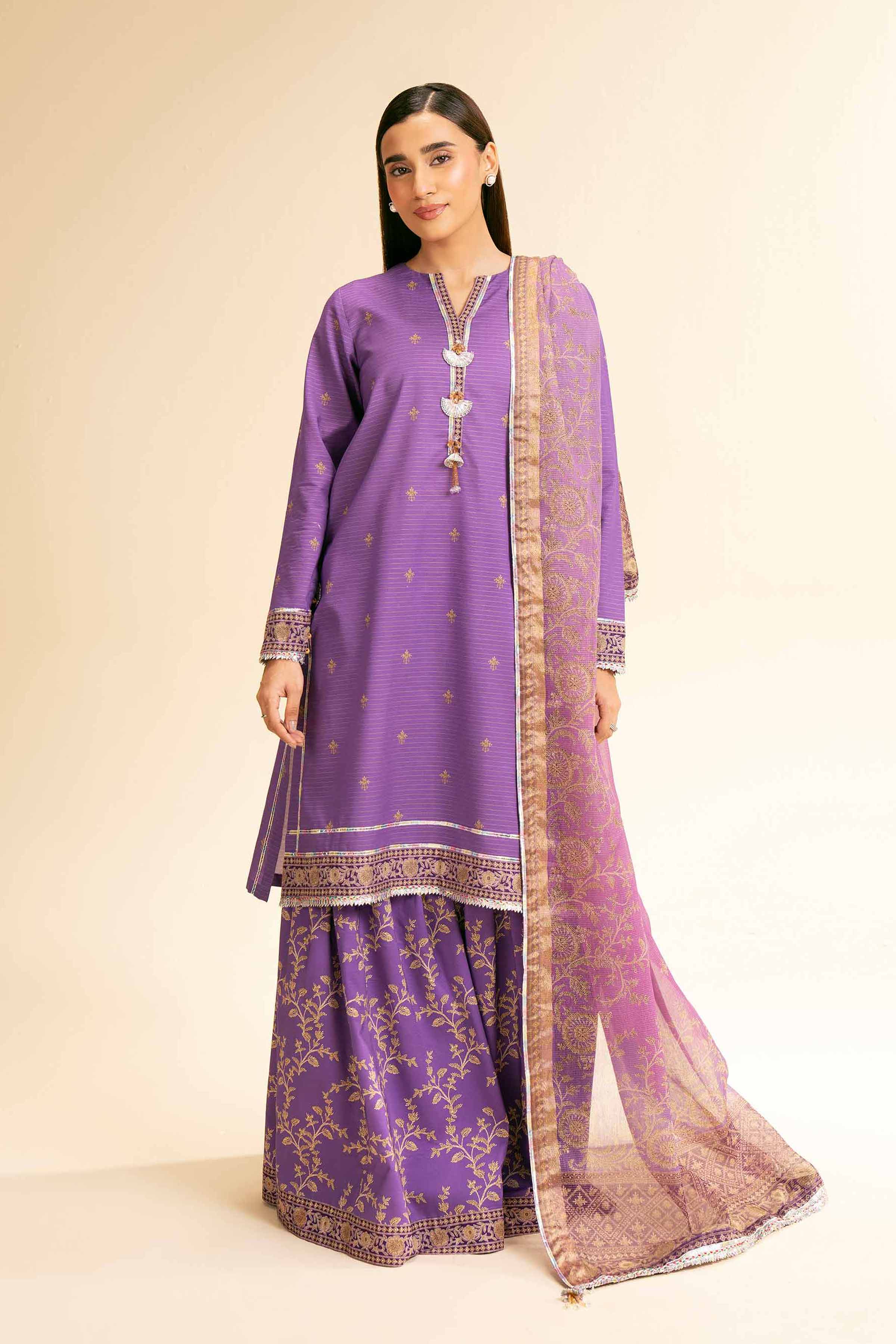 3 Piece - Printed With Gotta Laces Suit - 42501446 for Women - Unstitched Collection | Nishat | Shop Online