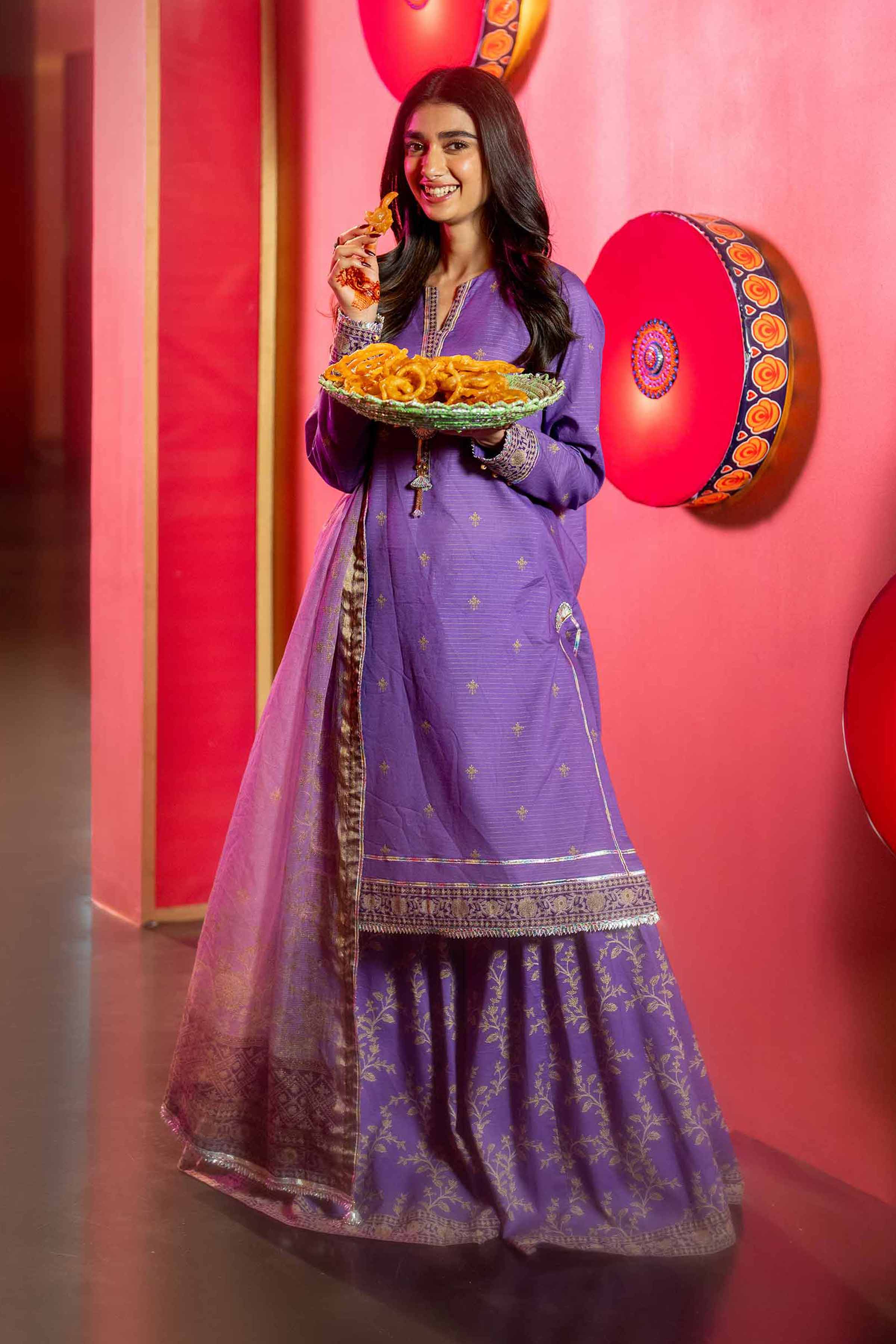 3 Piece - Printed With Gotta Laces Suit - 42501446 for Women - Unstitched Collection | Nishat | Shop Online