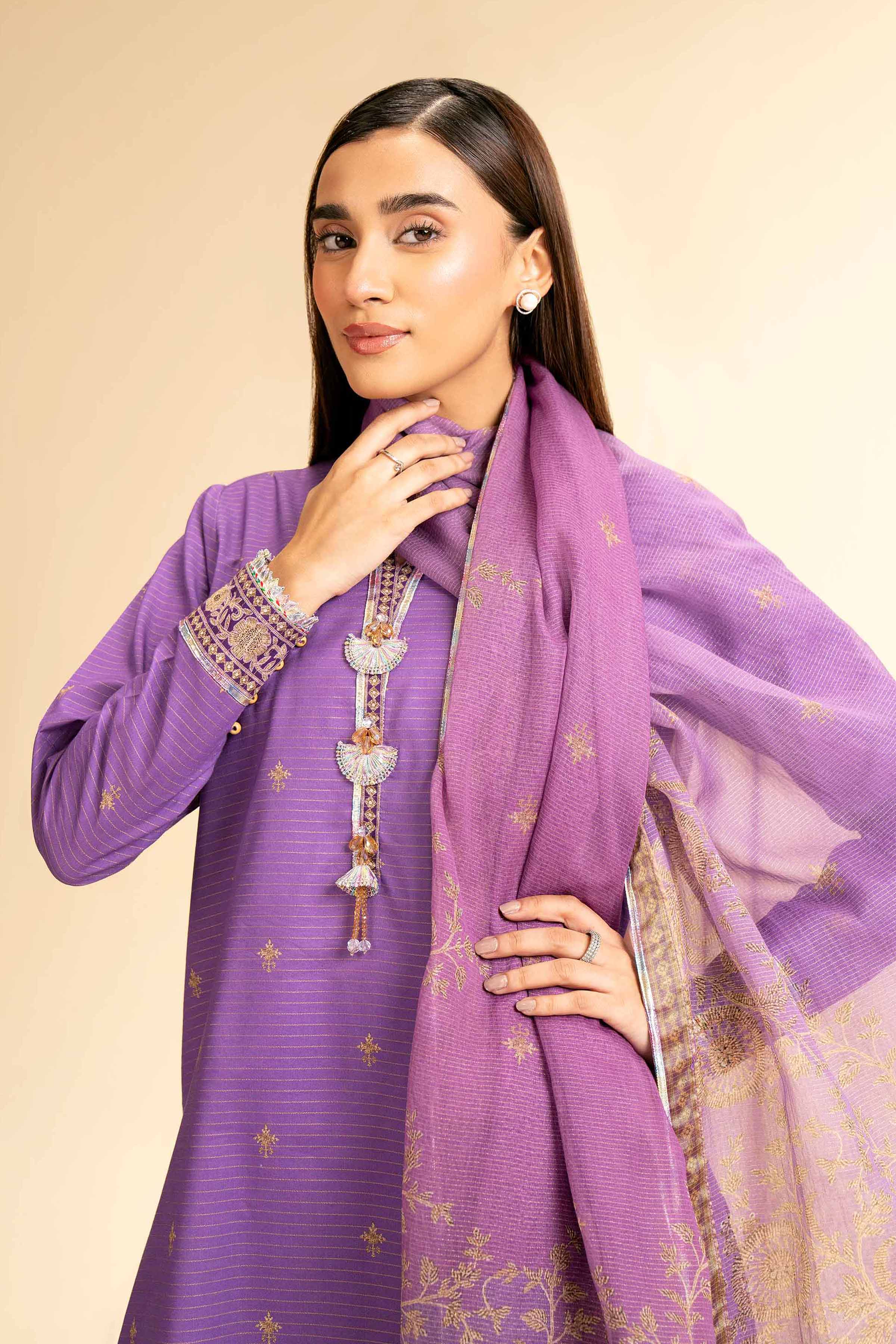 3 Piece - Printed With Gotta Laces Suit - 42501446 for Women - Unstitched Collection | Nishat | Shop Online