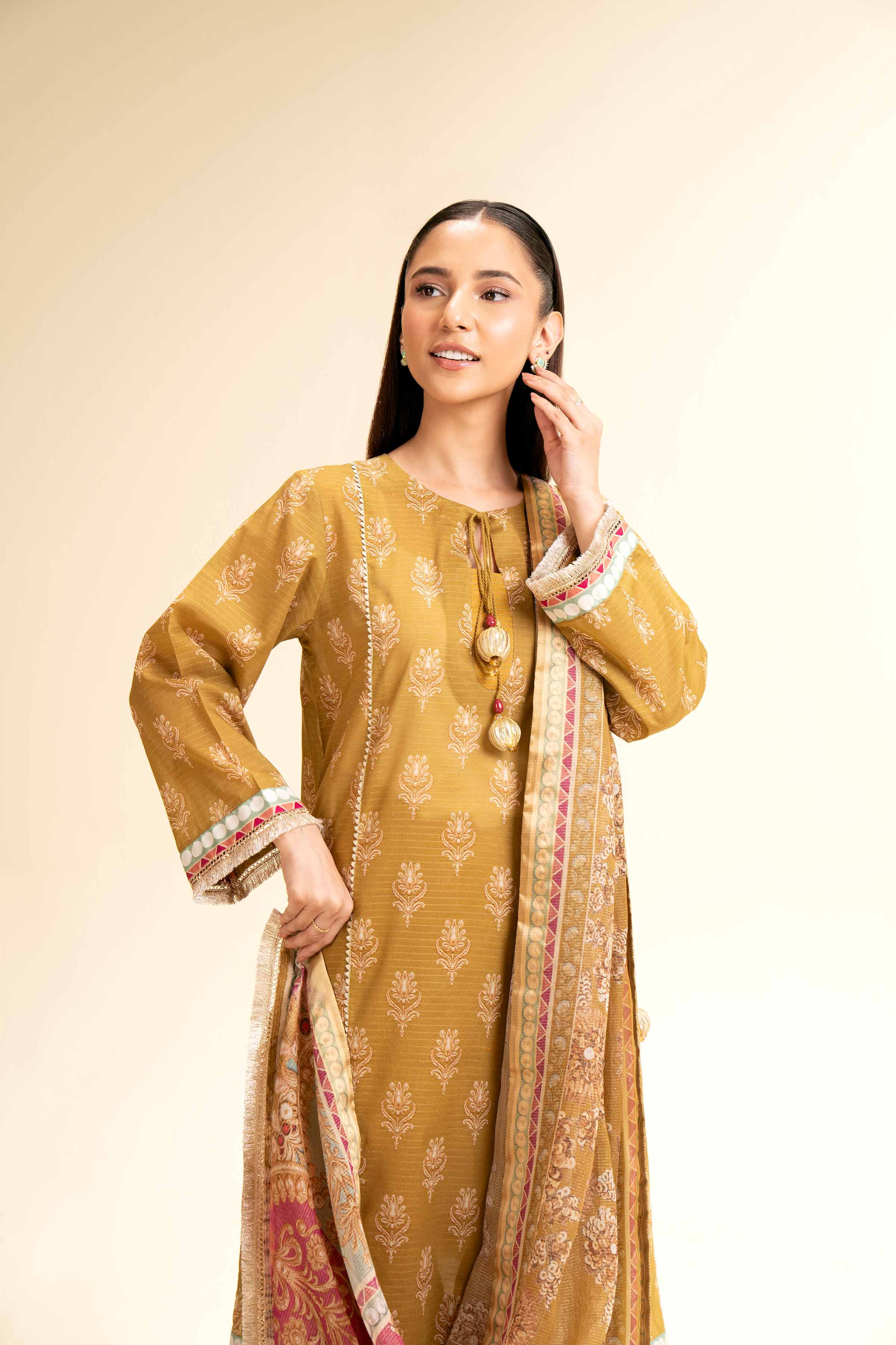 3 Piece - Printed With Gotta Laces Suit - 42501447 for Women - Unstitched Collection | Nishat | Shop Online