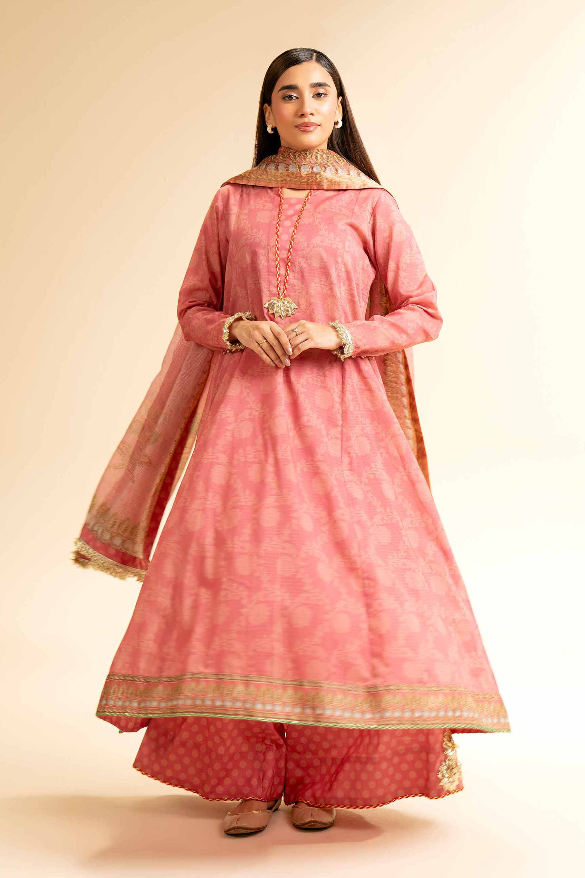 3 Piece - Printed With Gotta Laces Suit - 42501449 for Women - Unstitched Collection | Nishat | Shop Online