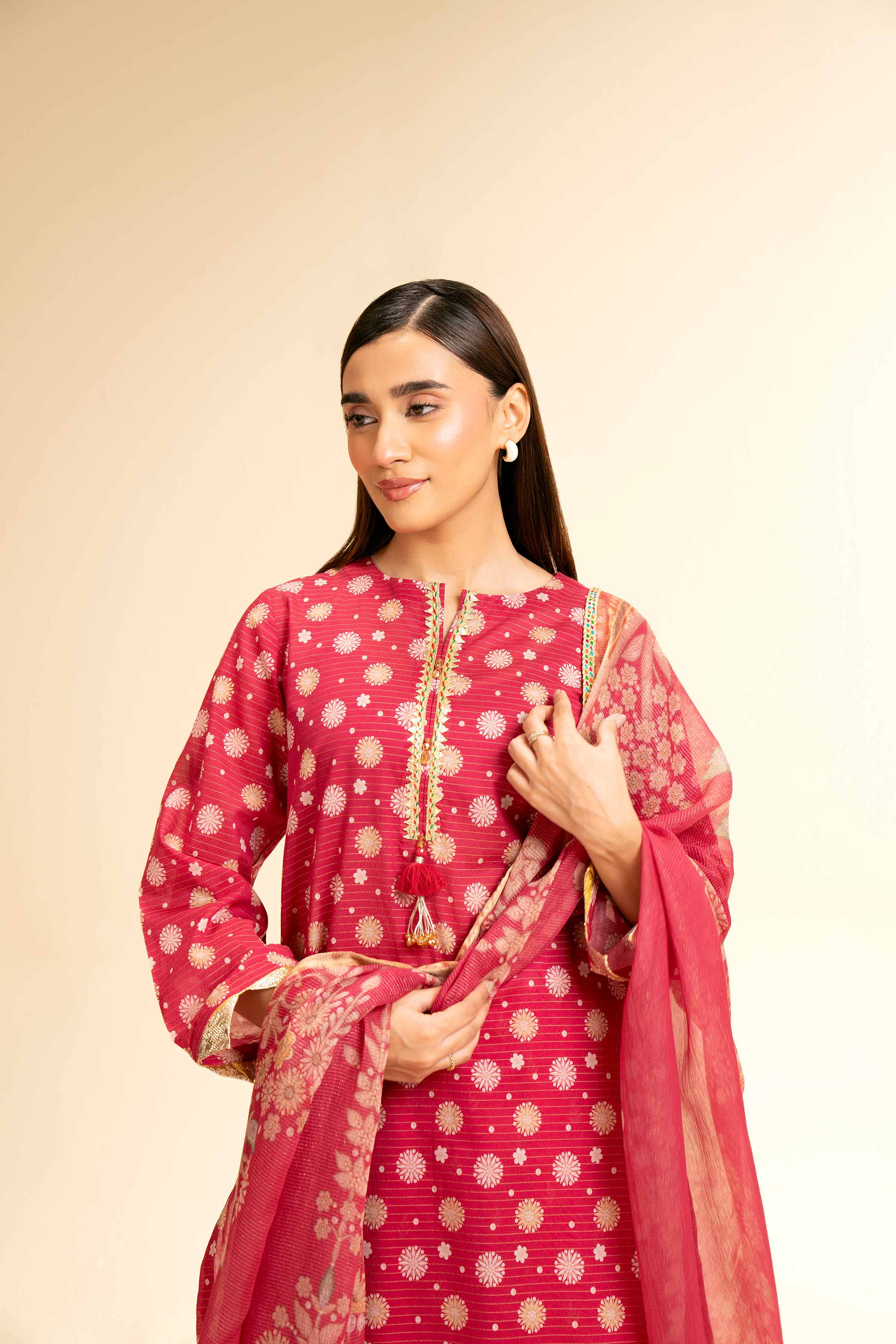 3 Piece - Printed With Gotta Laces Suit - 42501450 for Women - Unstitched Collection | Nishat | Shop Online