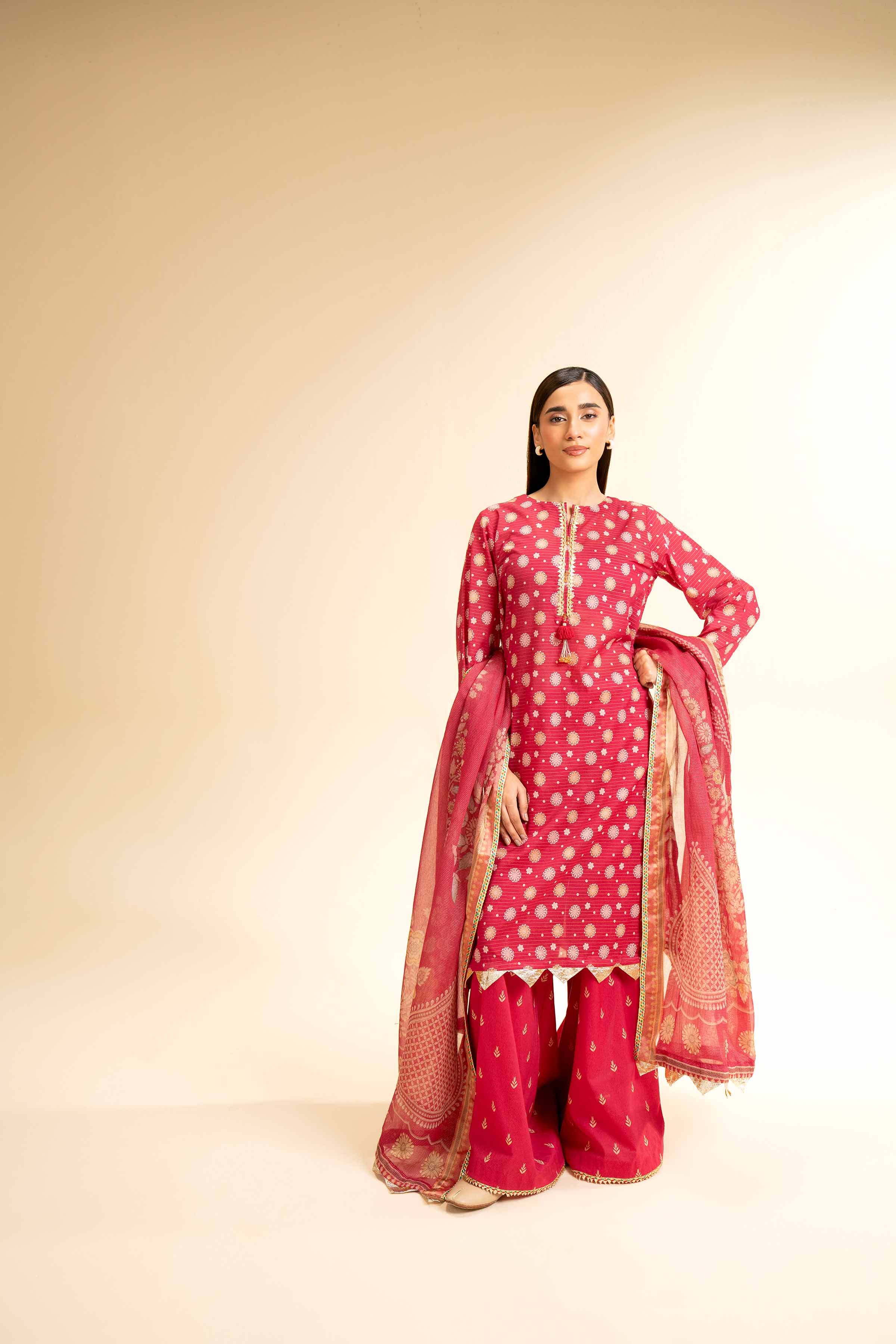 3 Piece - Printed With Gotta Laces Suit - 42501450 for Women - Unstitched Collection | Nishat | Shop Online