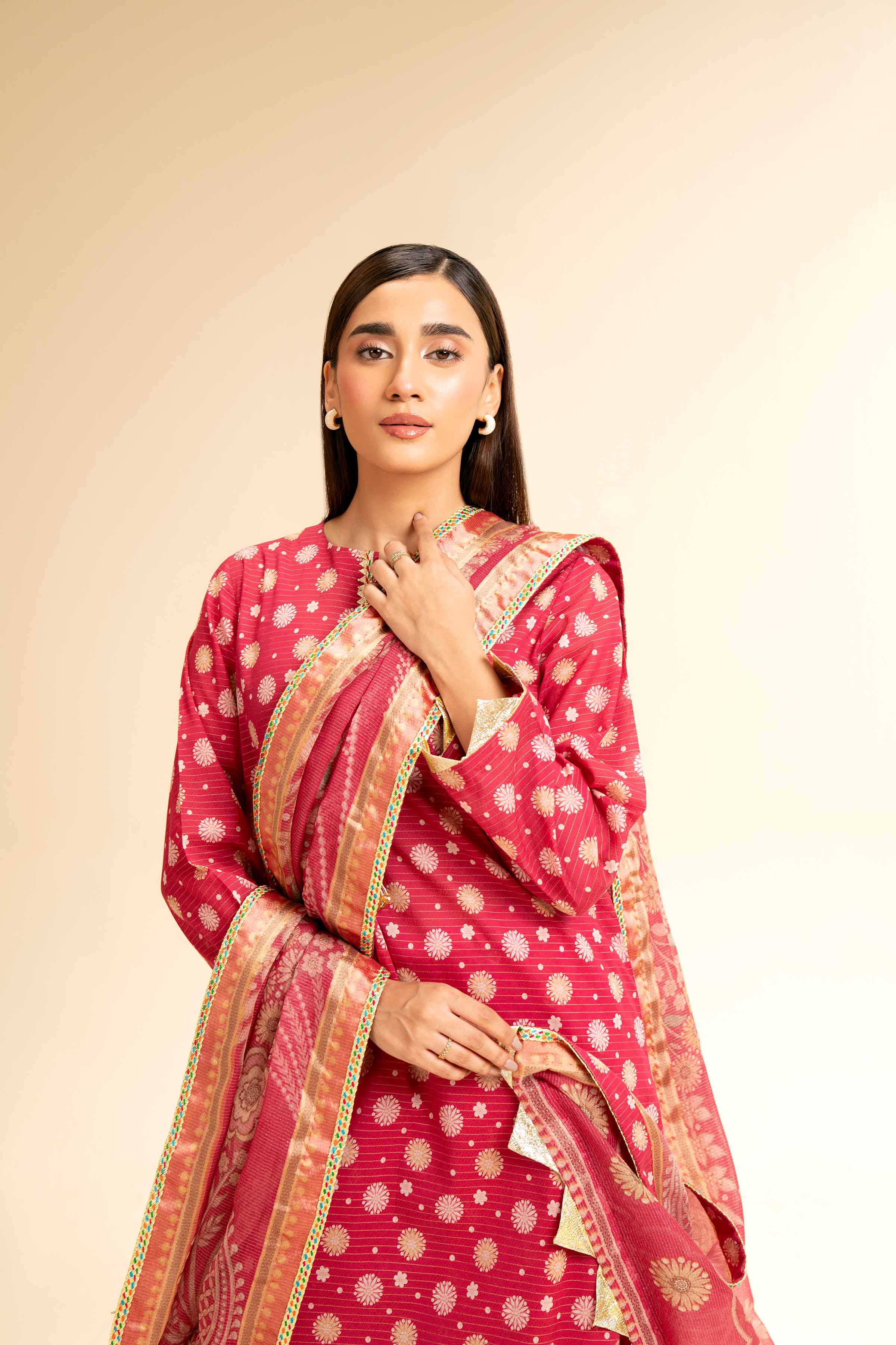 3 Piece - Printed With Gotta Laces Suit - 42501450 for Women - Unstitched Collection | Nishat | Shop Online