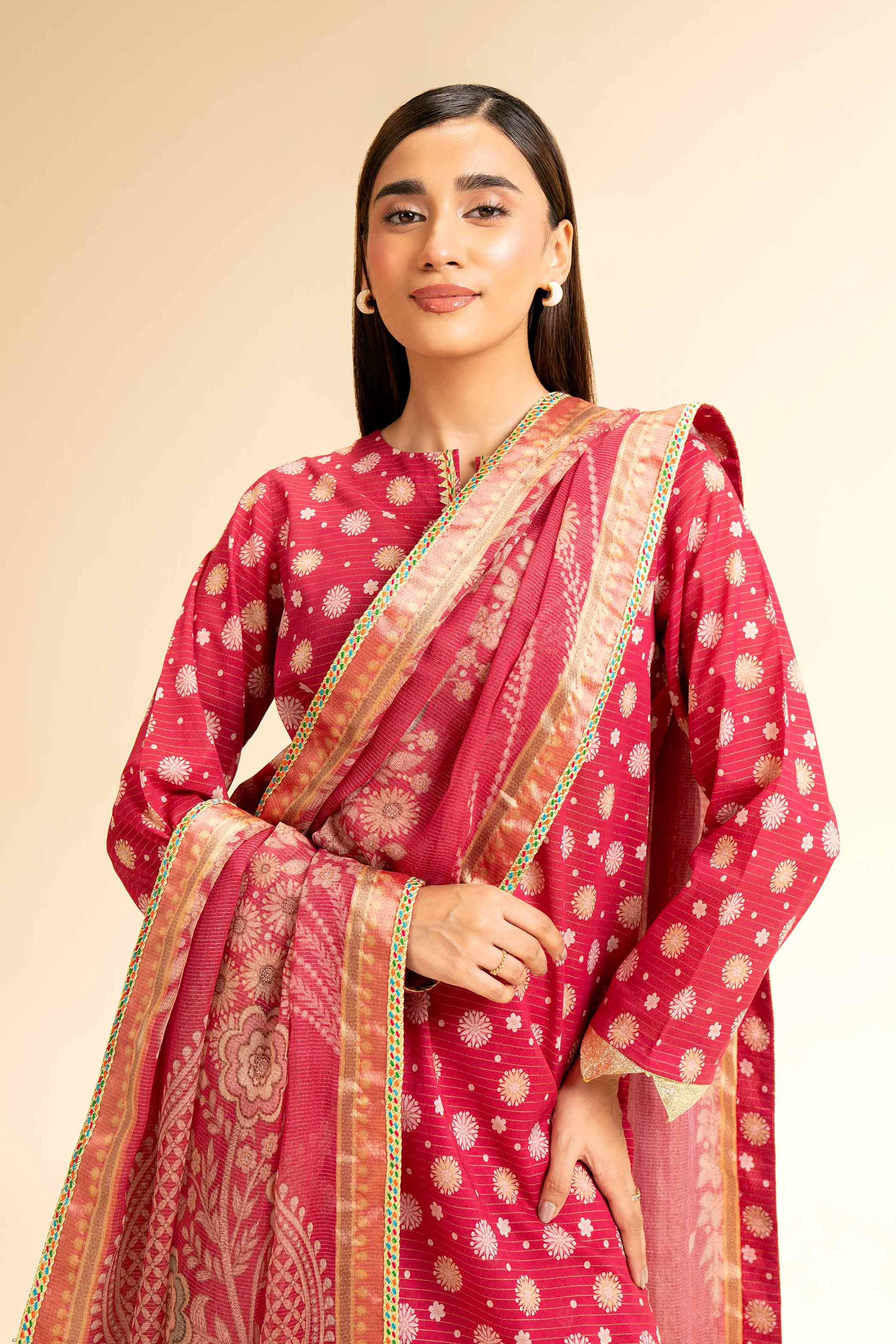 3 Piece - Printed With Gotta Laces Suit - 42501450 for Women - Unstitched Collection | Nishat | Shop Online