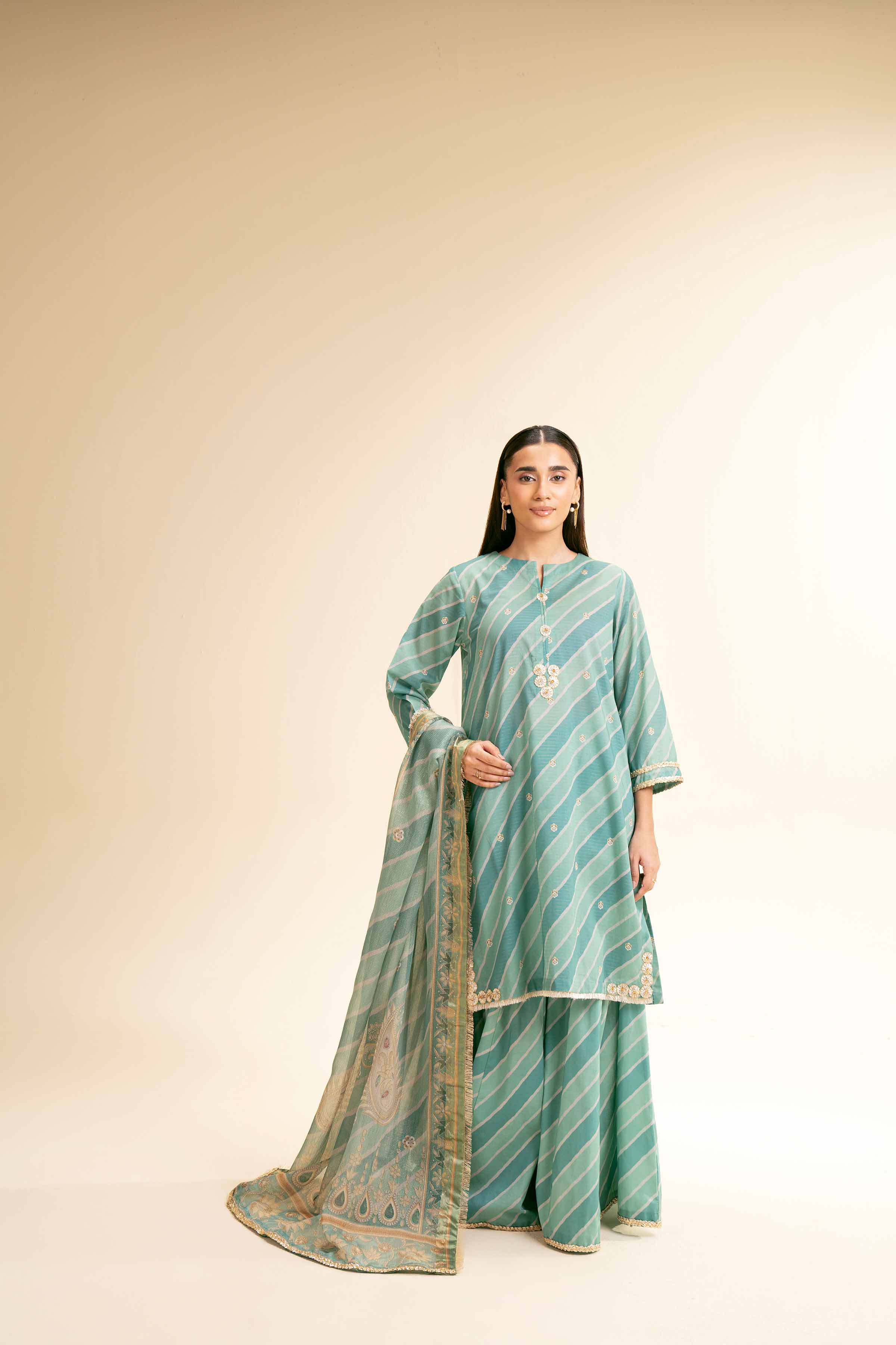 3 Piece - Printed With Gotta Laces Suit - 42501451 for Women - Unstitched Collection | Nishat | Shop Online