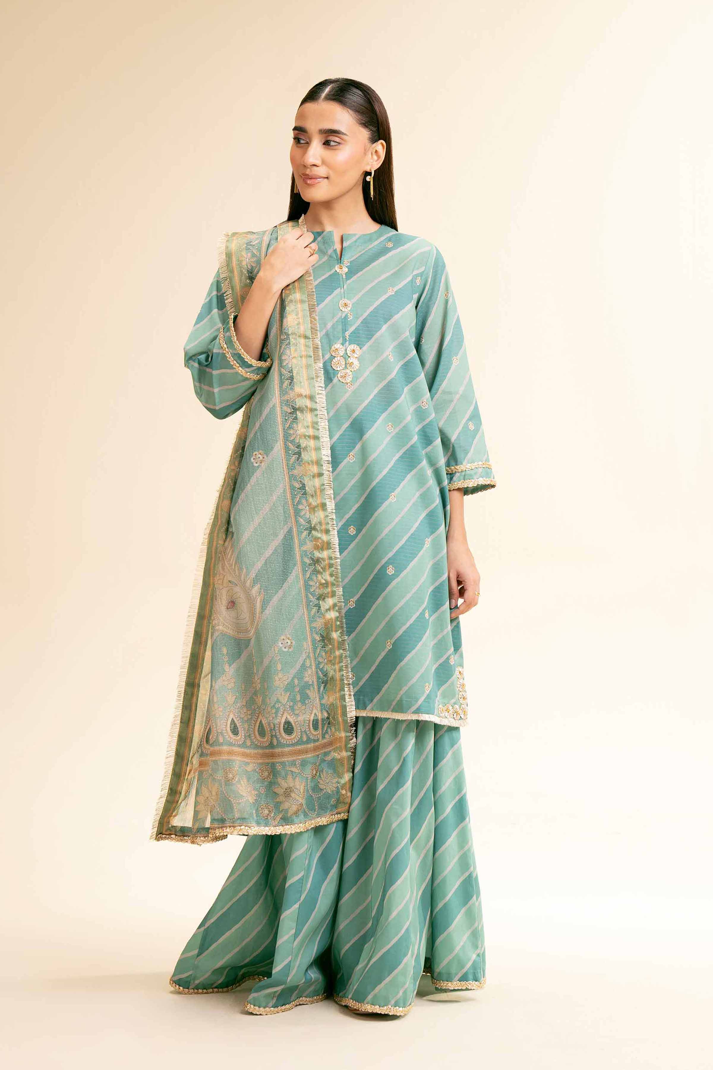 3 Piece - Printed With Gotta Laces Suit - 42501451 for Women - Unstitched Collection | Nishat | Shop Online