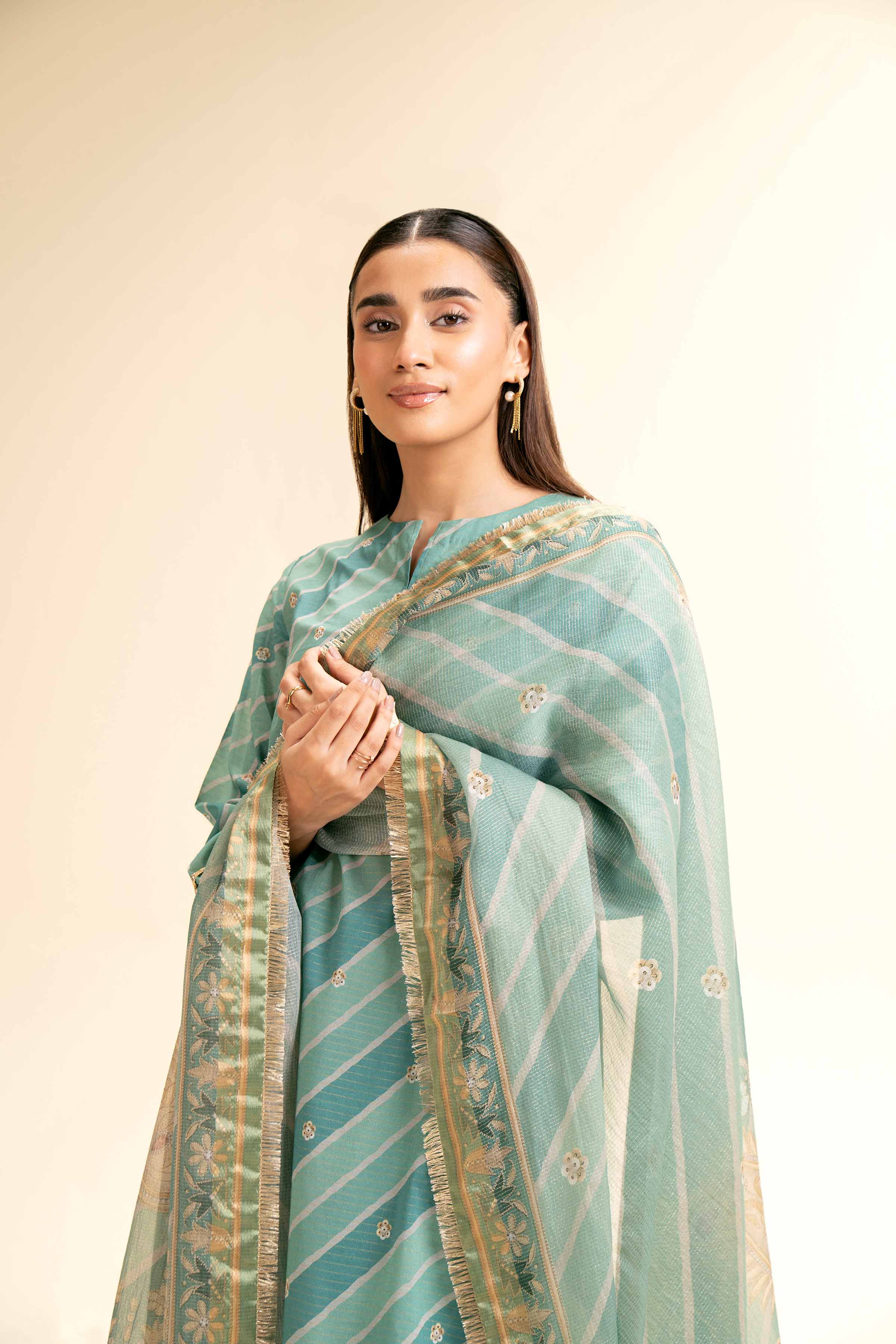 3 Piece - Printed With Gotta Laces Suit - 42501451 for Women - Unstitched Collection | Nishat | Shop Online