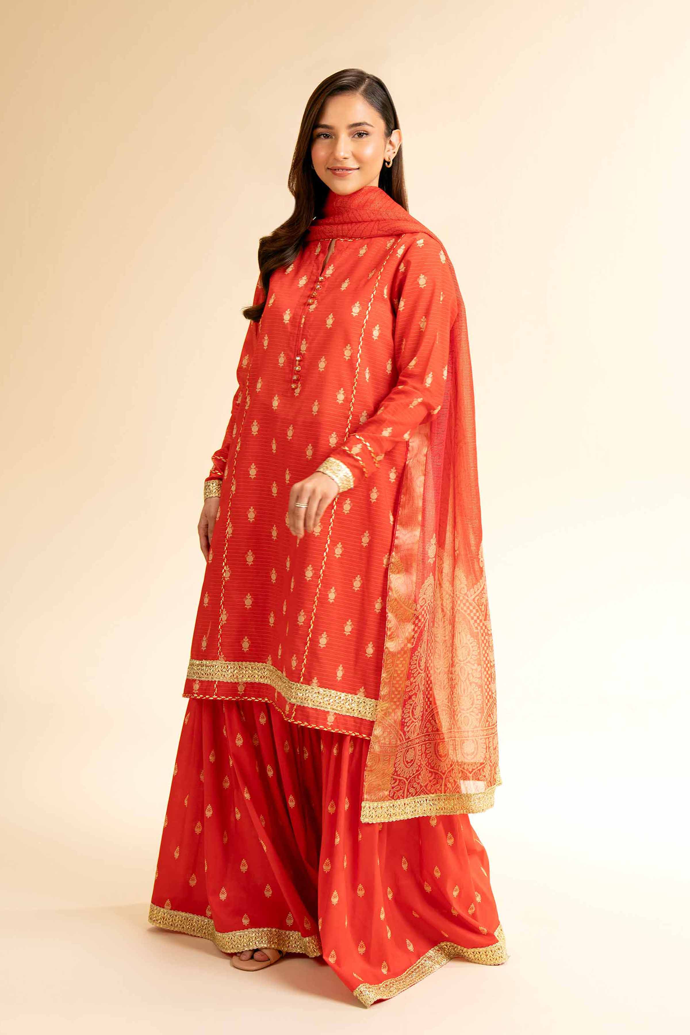 3 Piece - Printed With Gotta Laces Suit - 42501452 for Women - Unstitched Collection | Nishat | Shop Online