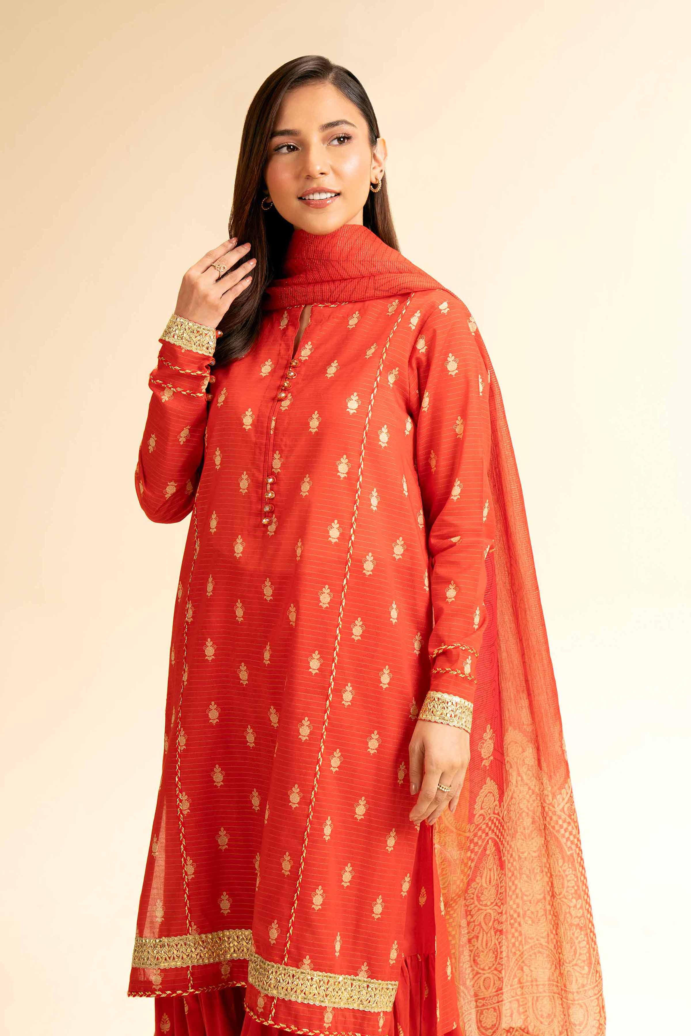 3 Piece - Printed With Gotta Laces Suit - 42501452 for Women - Unstitched Collection | Nishat | Shop Online