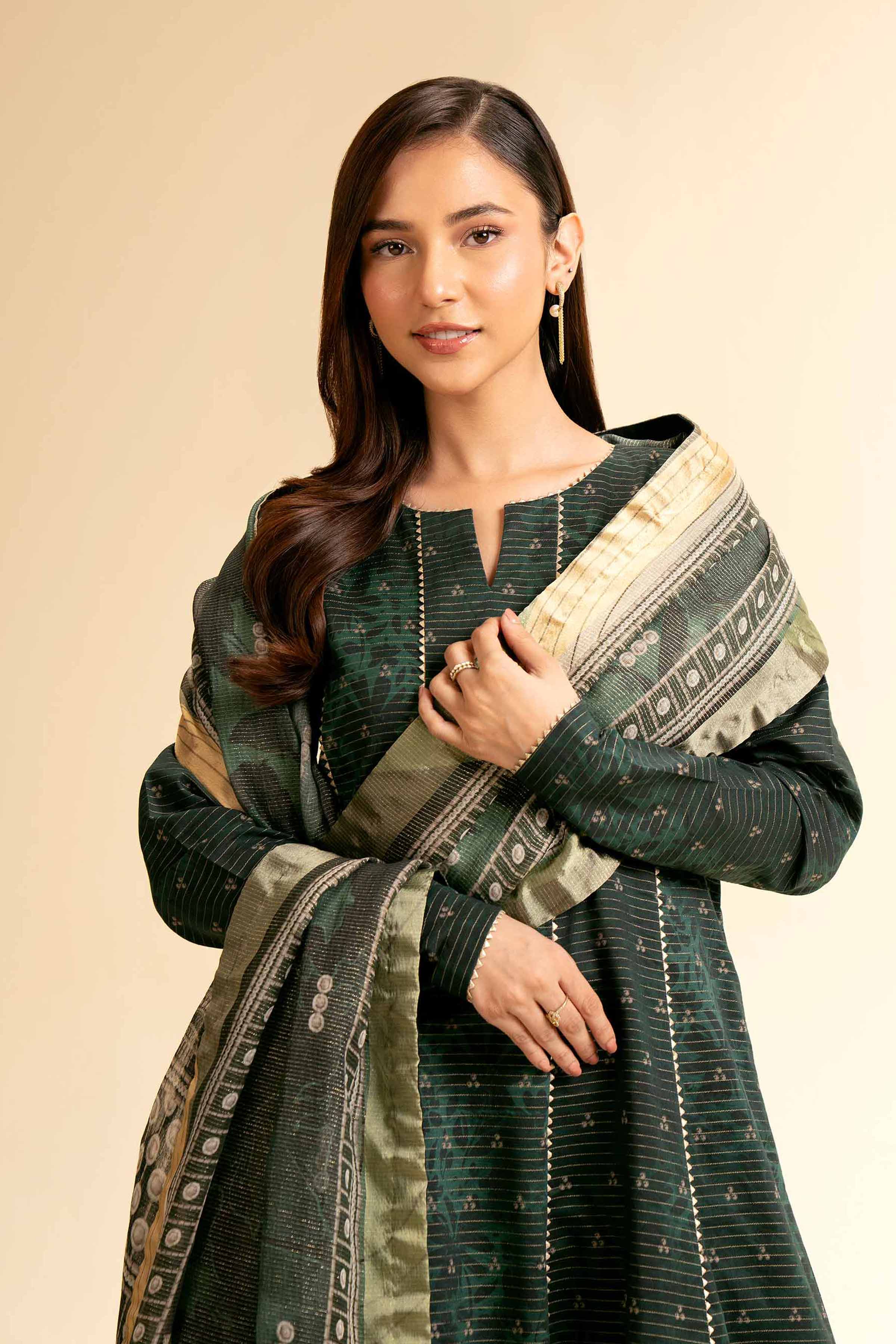 3 Piece - Printed With Gotta Laces Suit - 42501453 for Women - Unstitched Collection | Nishat | Shop Online